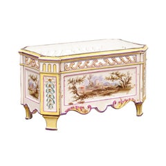 19th Century French Faience Rectangular Jardiniere with Painted Landscape