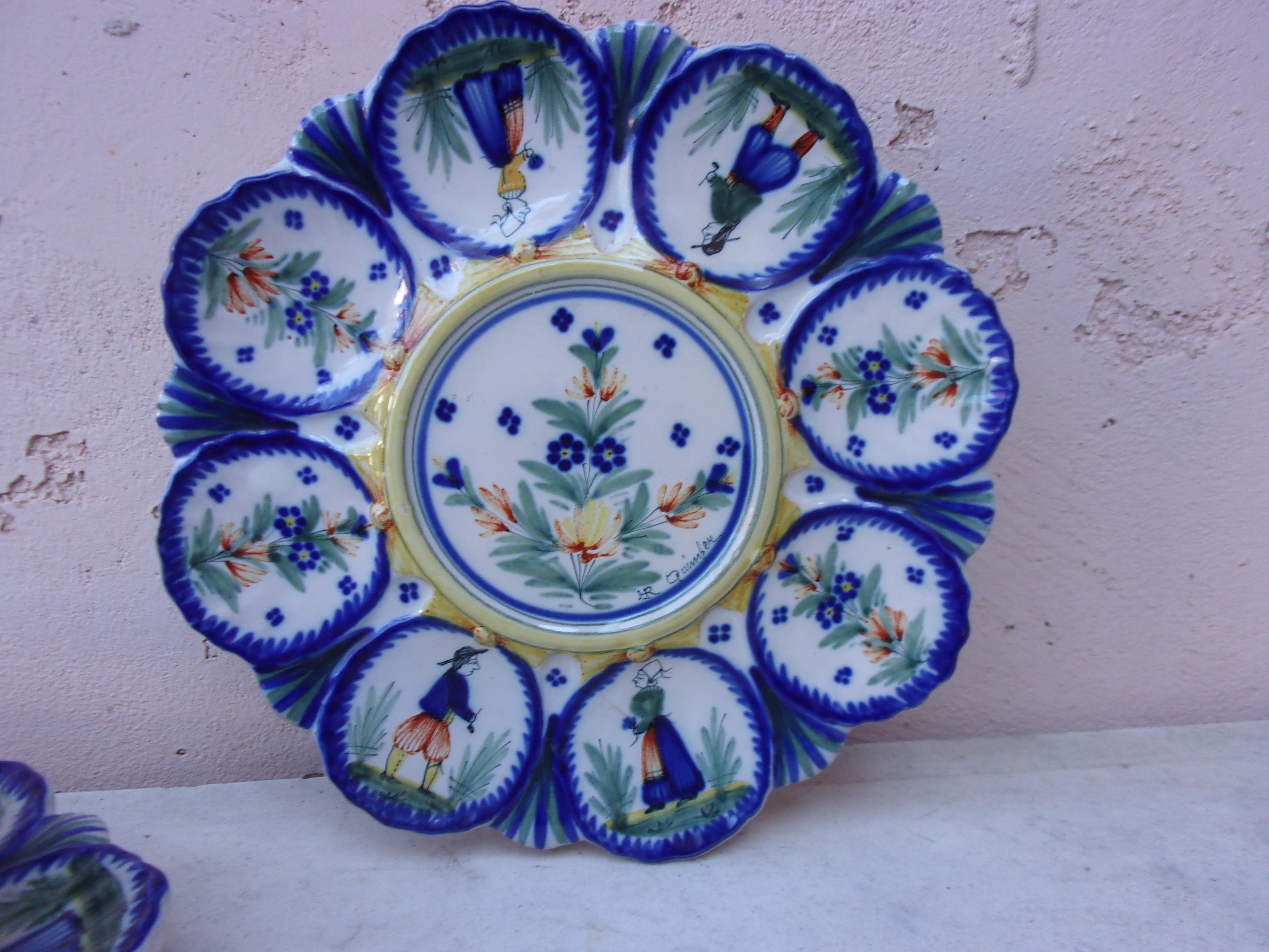 19th Century French Faience Server Oyster Henriot Quimper In Good Condition For Sale In Austin, TX