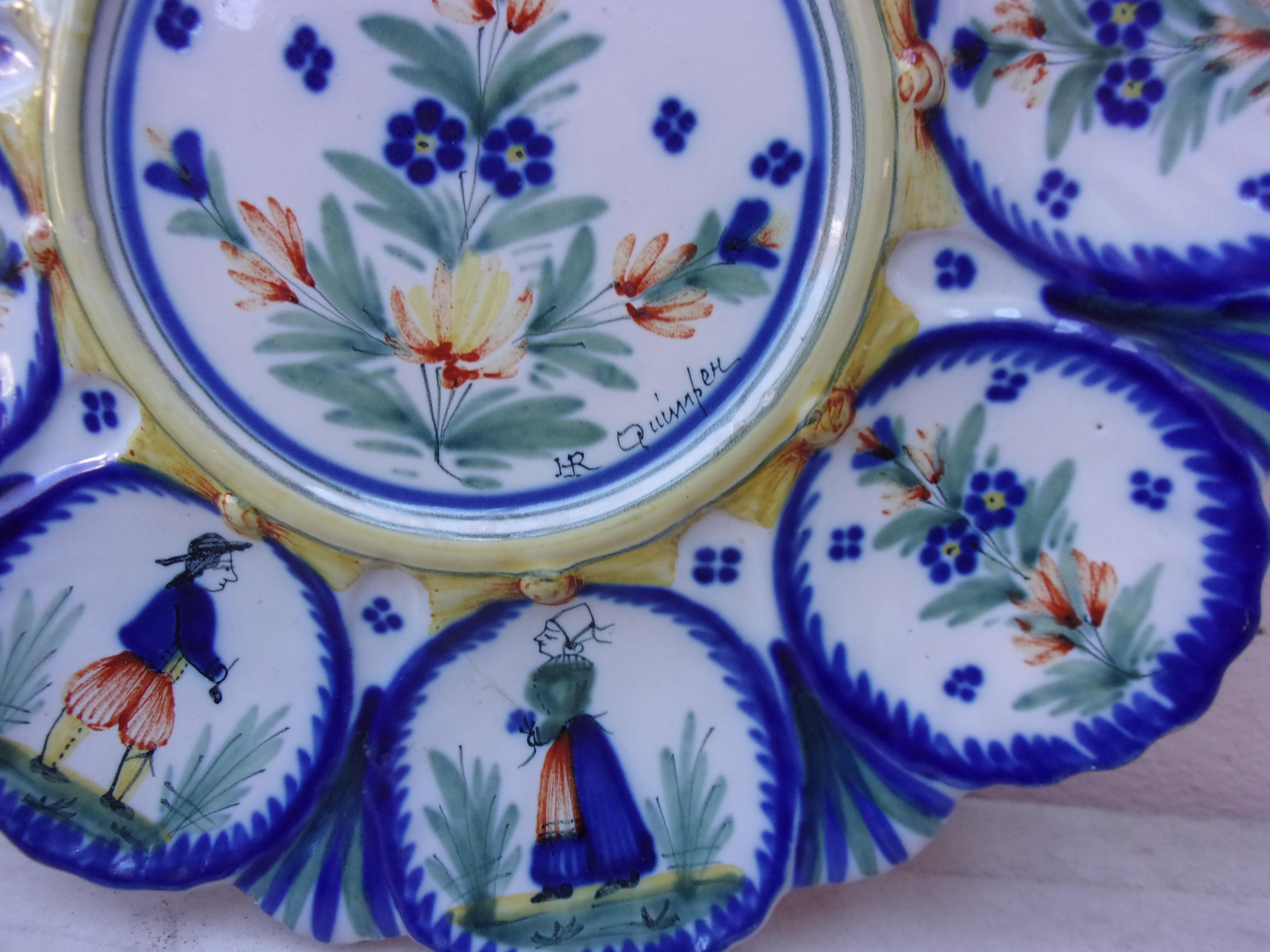 Français Serveur à huîtres en faïence français Henriot Quimper du 19ème siècle en vente
