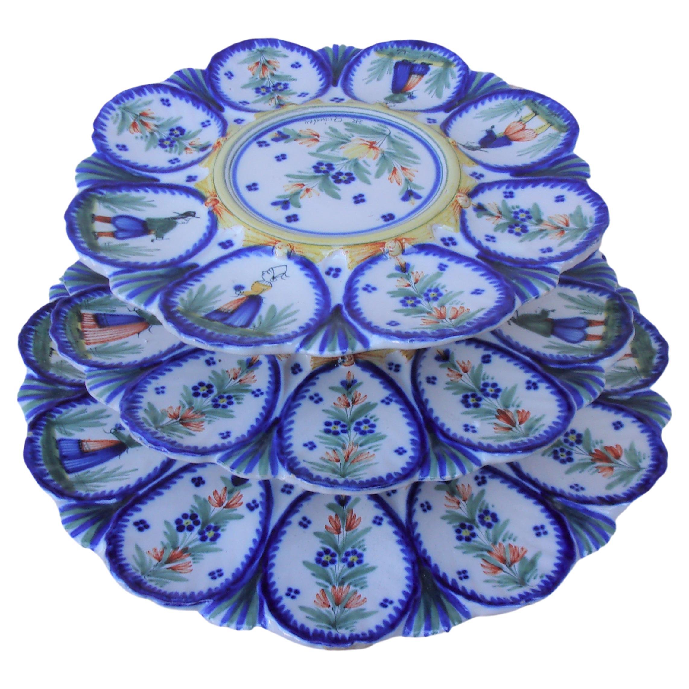 19th Century French Faience Server Oyster Henriot Quimper For Sale