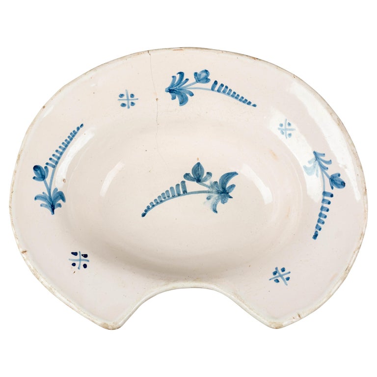19th Century French Faience Shaving Bowl For Sale