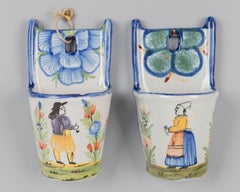 19th Century French Faience Wall Pocket, Hand-Painted, Circa 1890