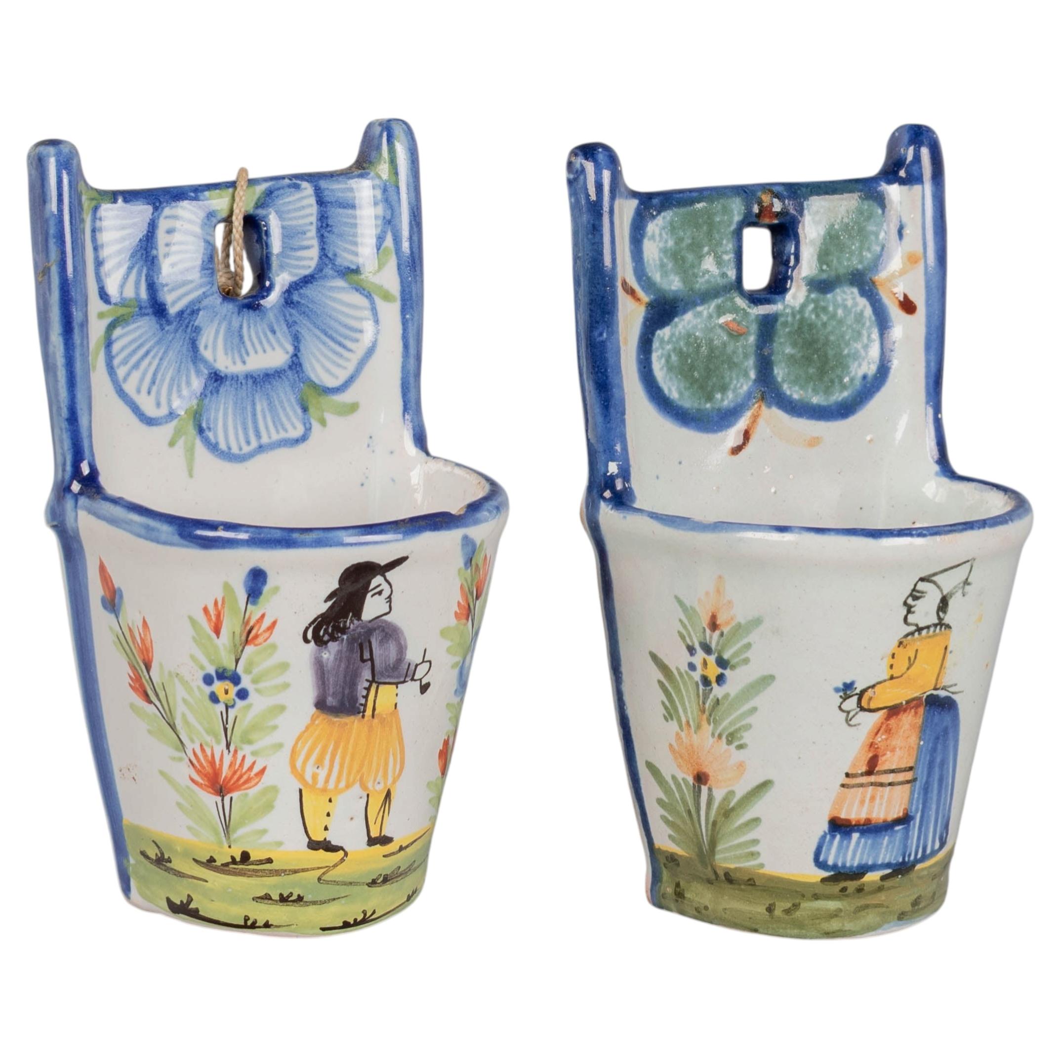 19th Century French Faience Wall Pocket, Hand-Painted, Circa 1890