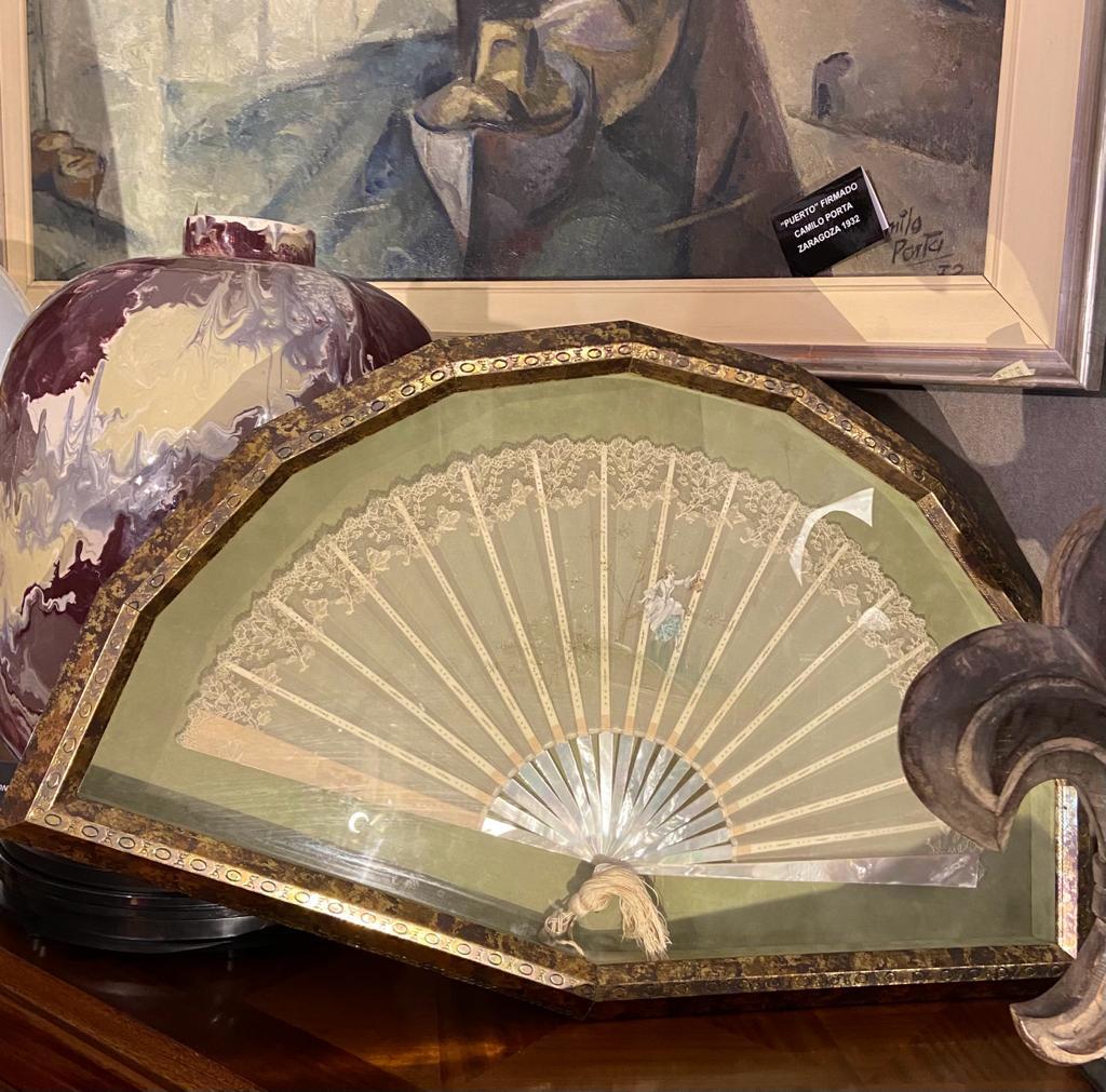 19th Century French Fan, Mother of Pearl, Painting Silk 9
