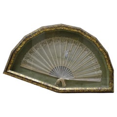 Antique 19th Century French Fan, Mother of Pearl, Painting Silk