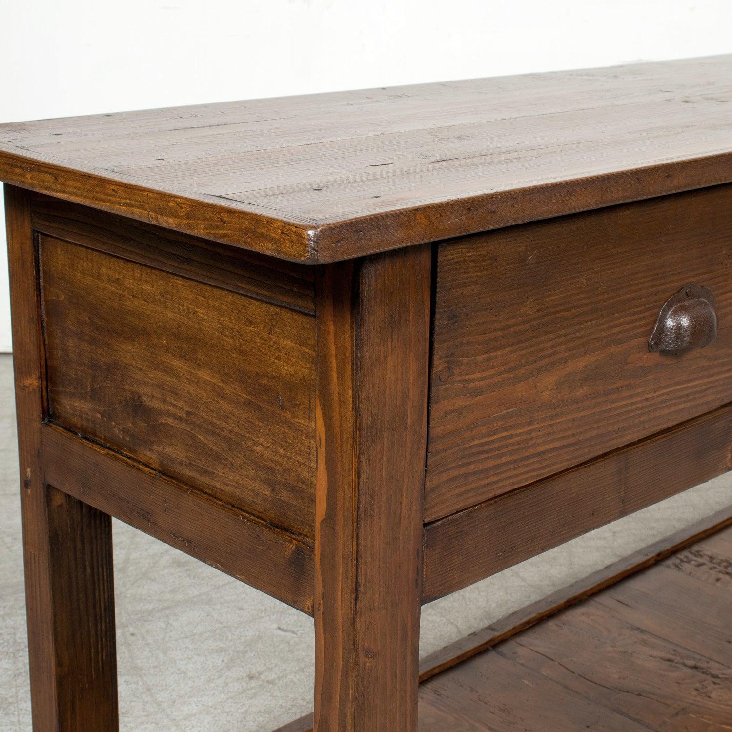 19th Century French Farm House Console Table with Four Drawers and Shelf For Sale 8