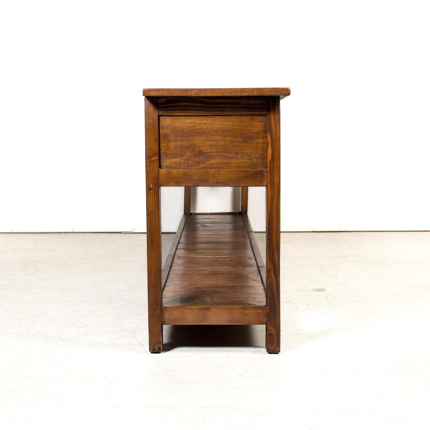 19th Century French Farm House Console Table with Four Drawers and Shelf For Sale 12