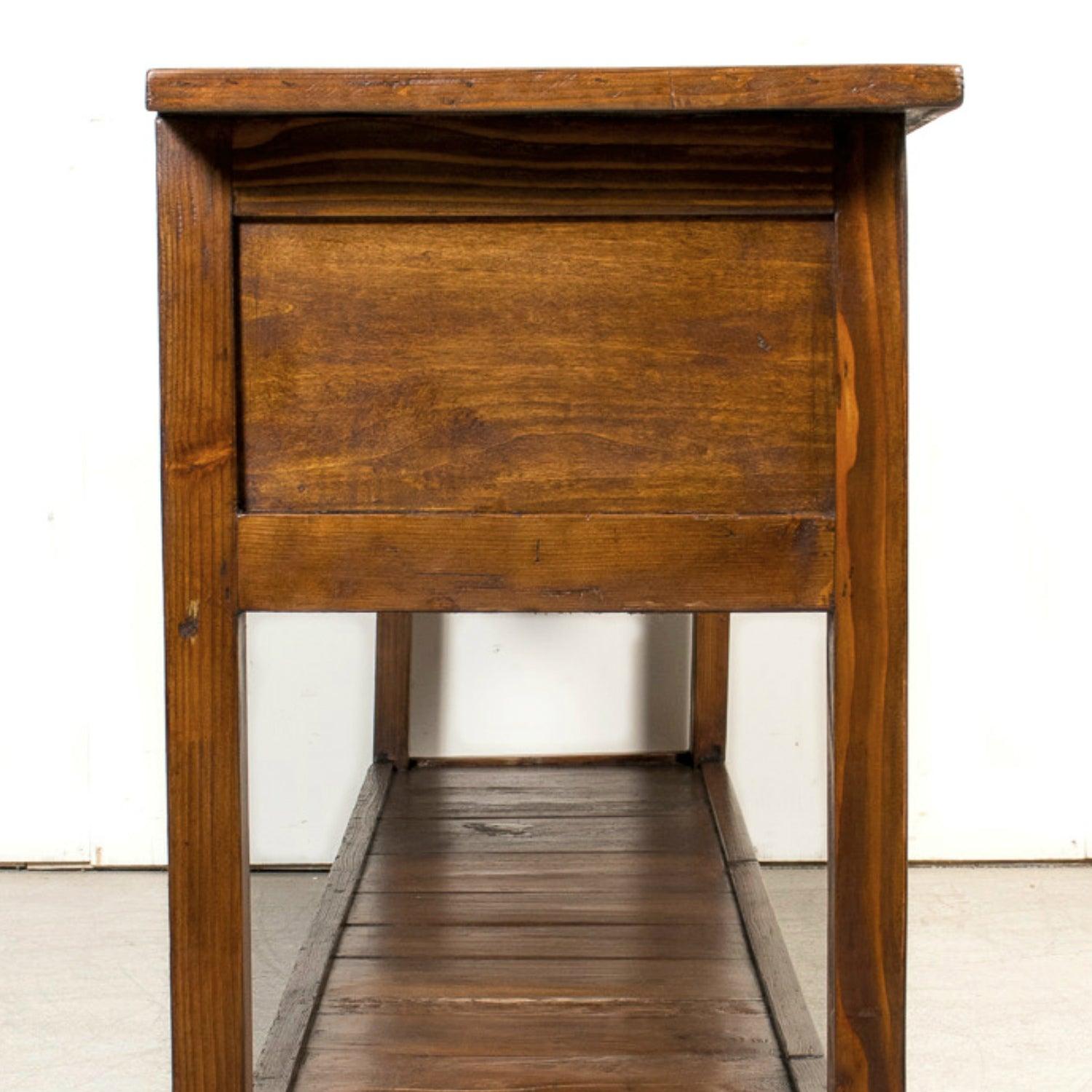 19th Century French Farm House Console Table with Four Drawers and Shelf For Sale 13