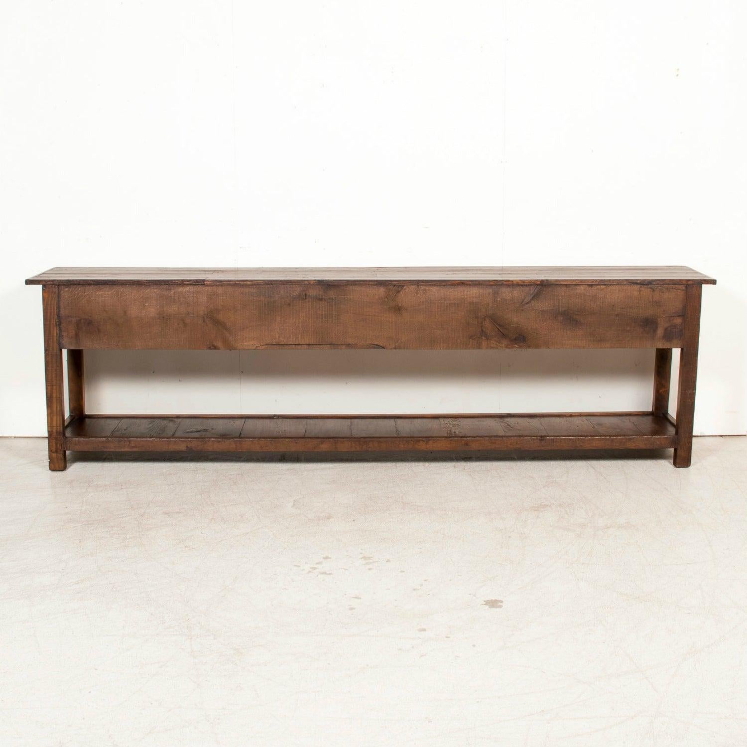 19th Century French Farm House Console Table with Four Drawers and Shelf For Sale 16