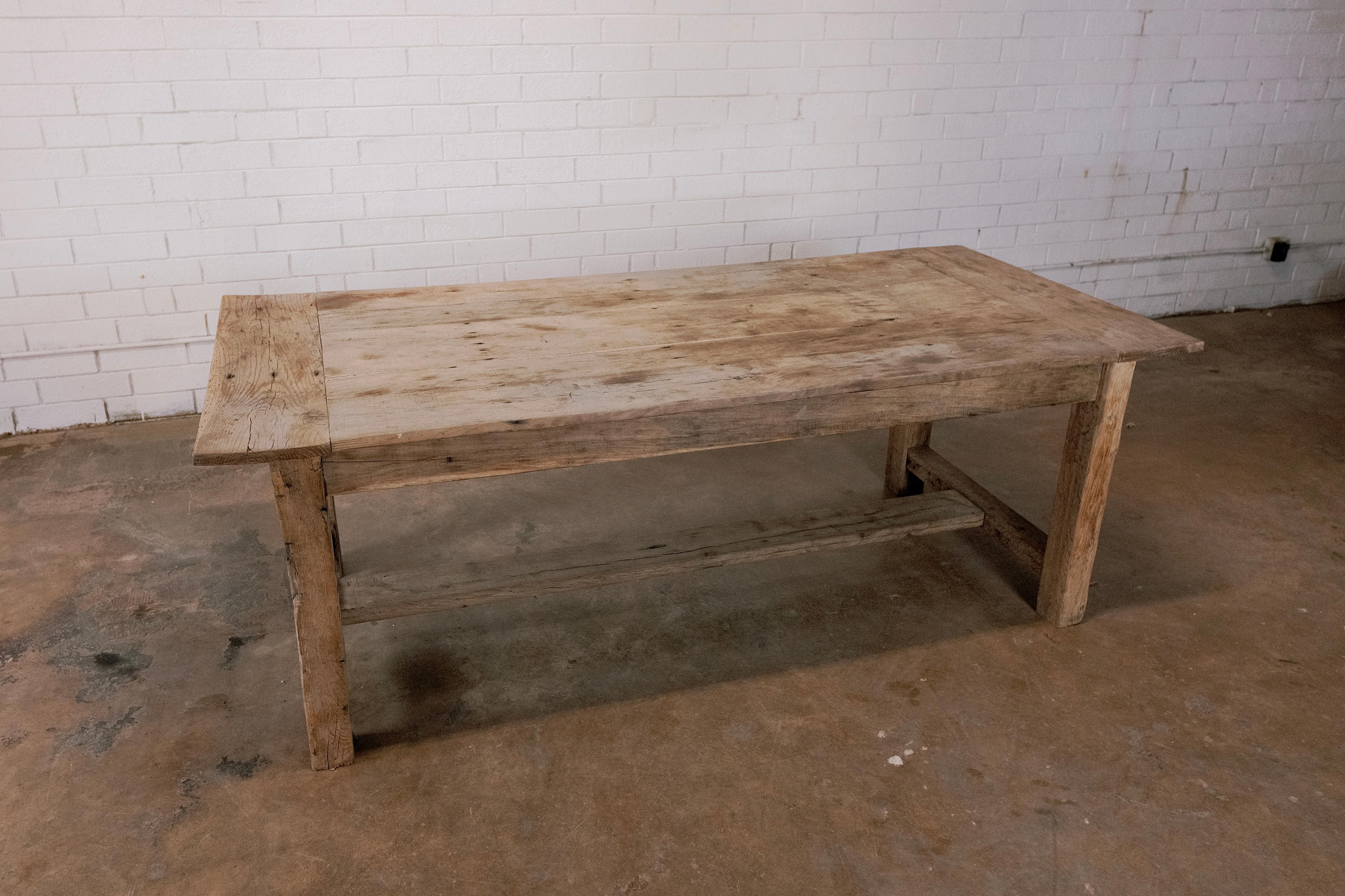 19th Century French Farm House Table with H Stretcher For Sale 5