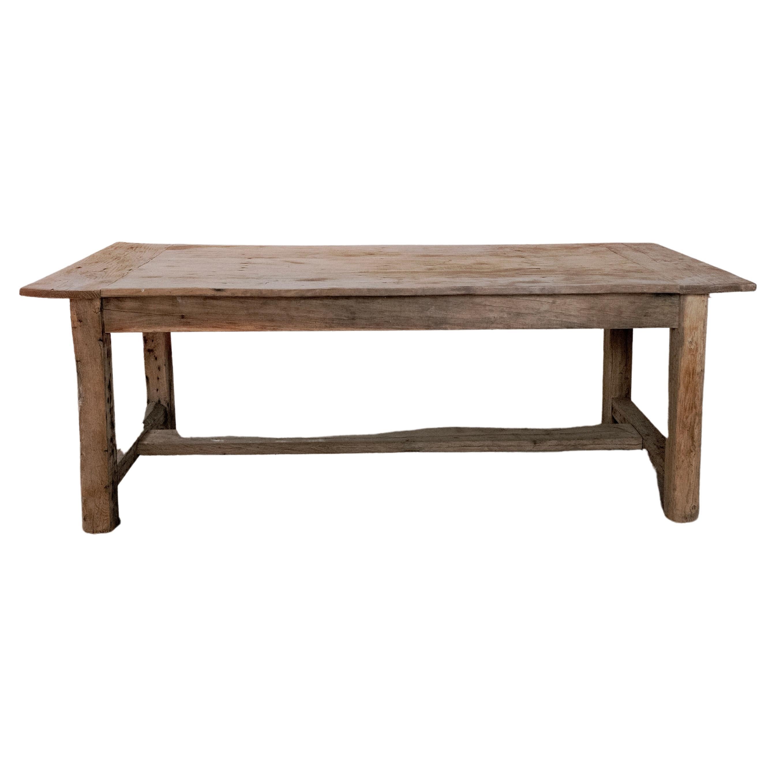 19th Century French Farm House Table with H Stretcher For Sale