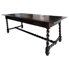 19th century French Farm Table Dining Library Barley Twist Rustic Farmhouse