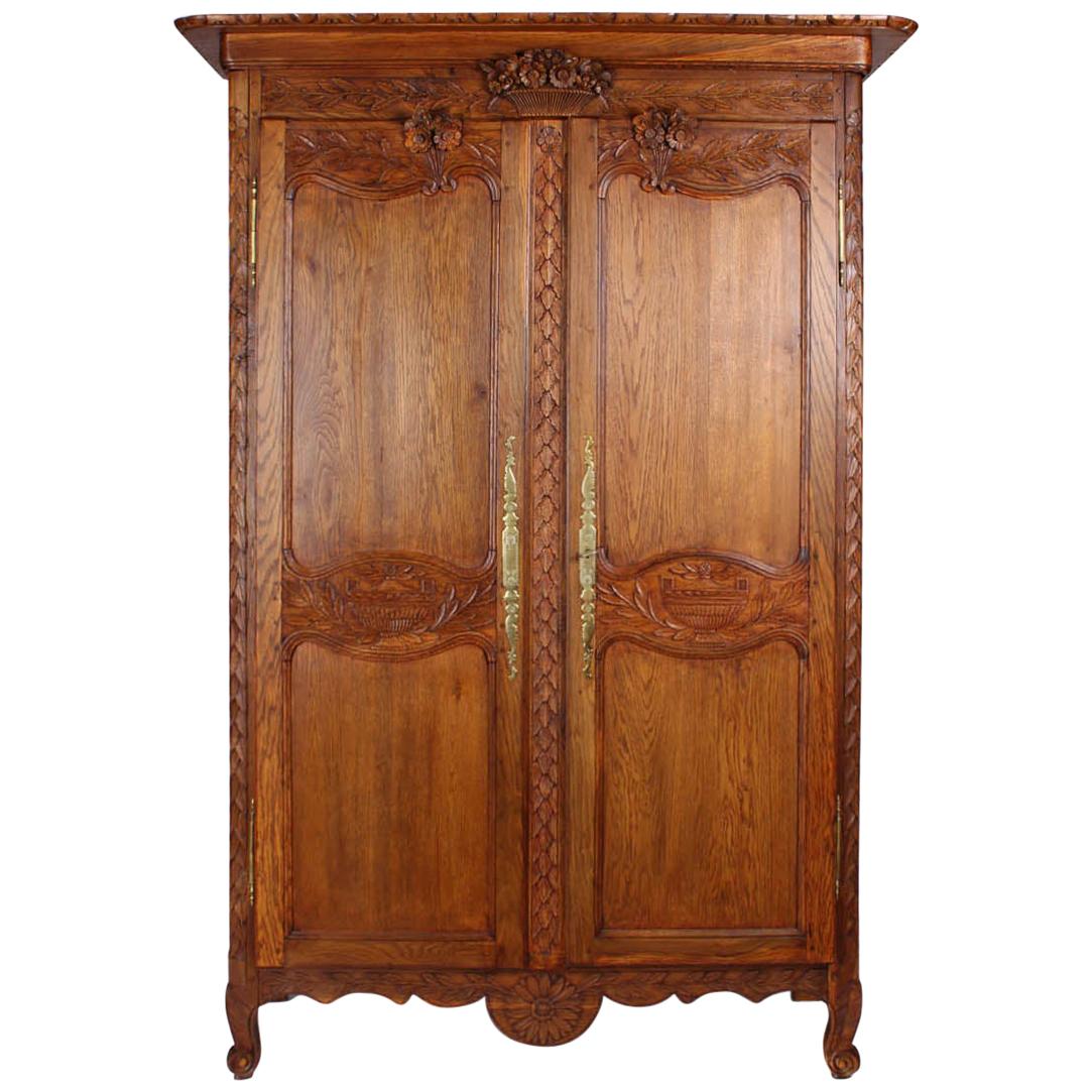 19th Century French Farmhouse Armoire, Normandy Cupboard, Solid Oakwood