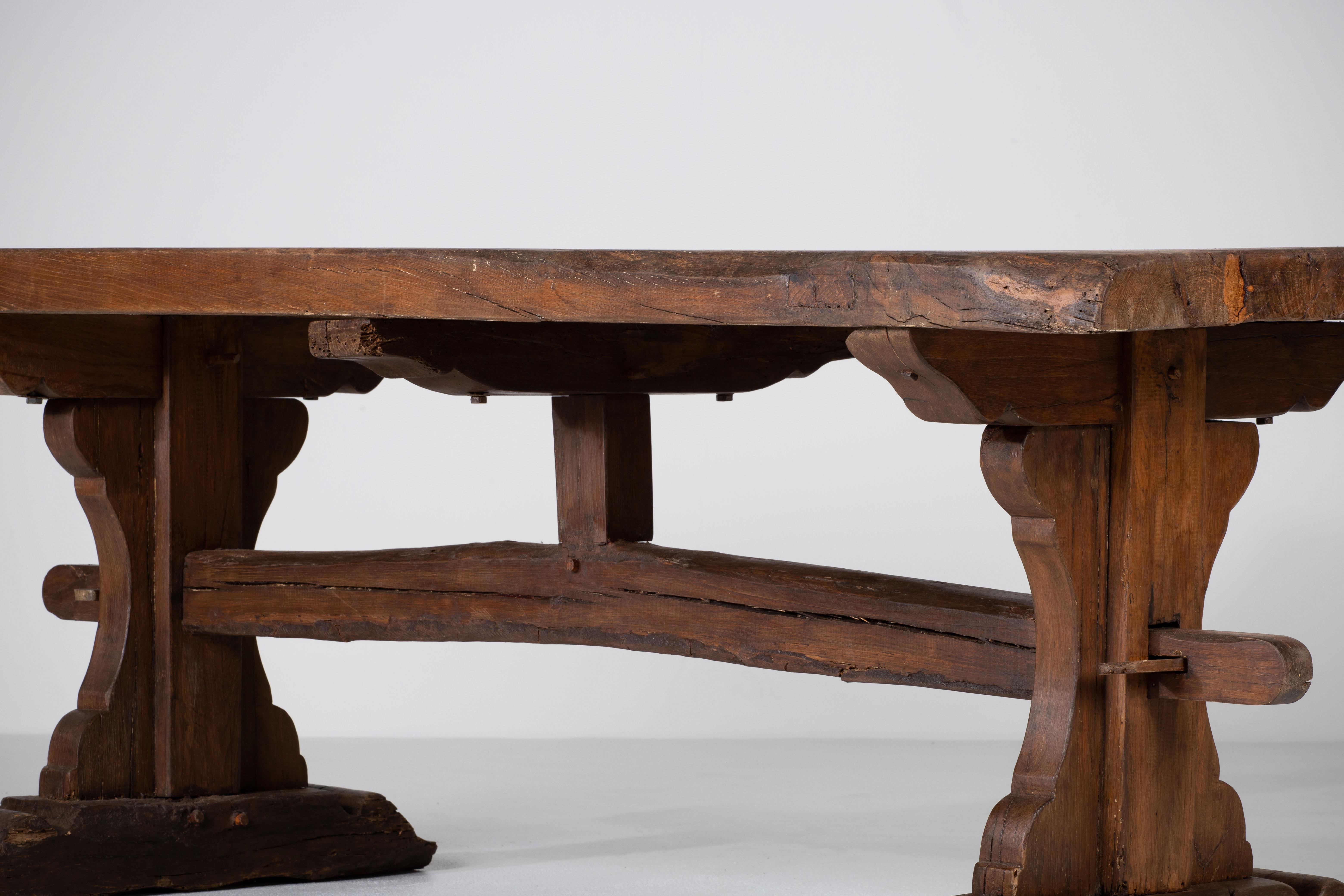 19th-Century French Farmhouse Trestle Table in Solid Oak For Sale 5