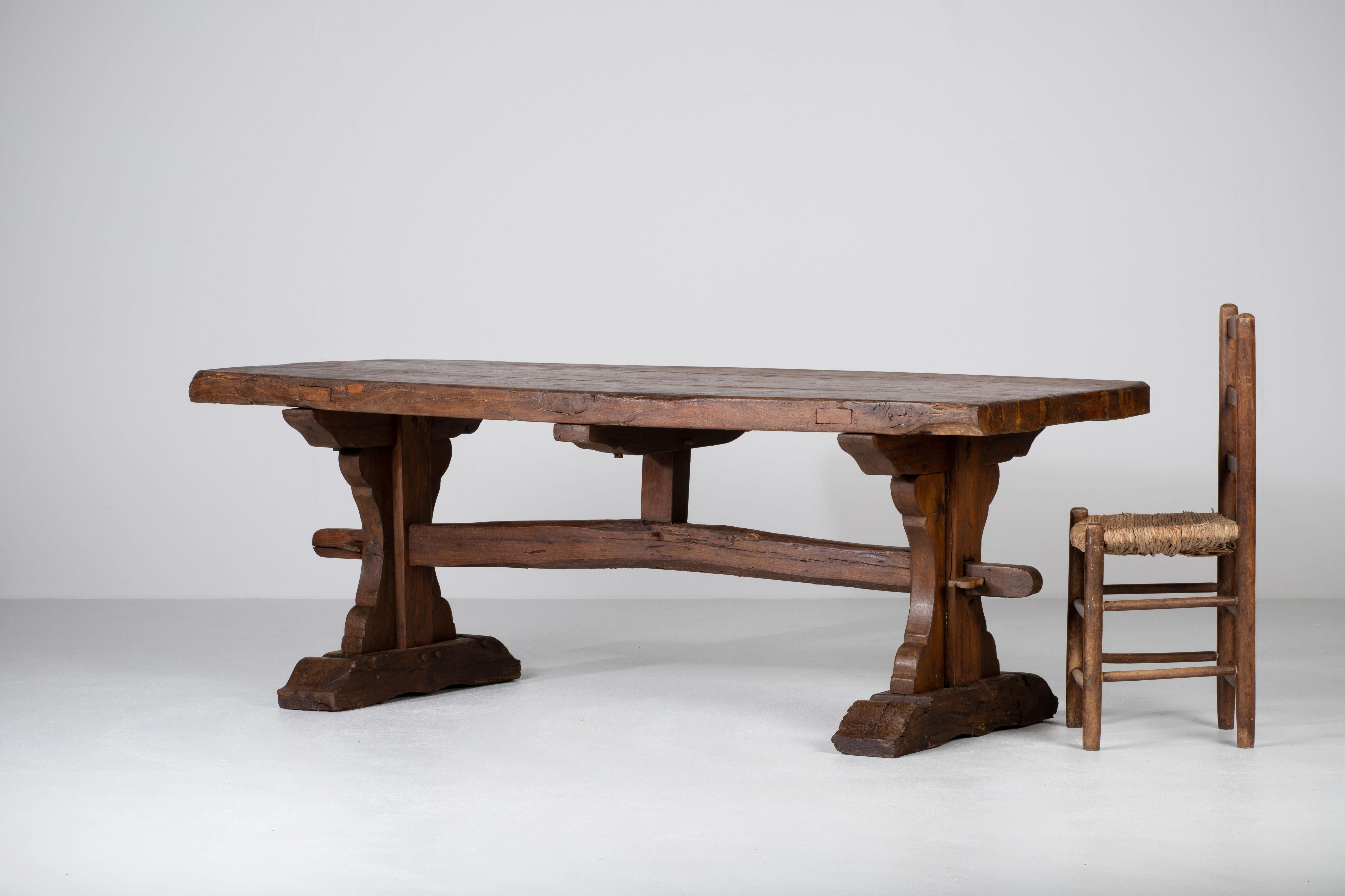19th-Century French Farmhouse Trestle Table in Solid Oak For Sale 10