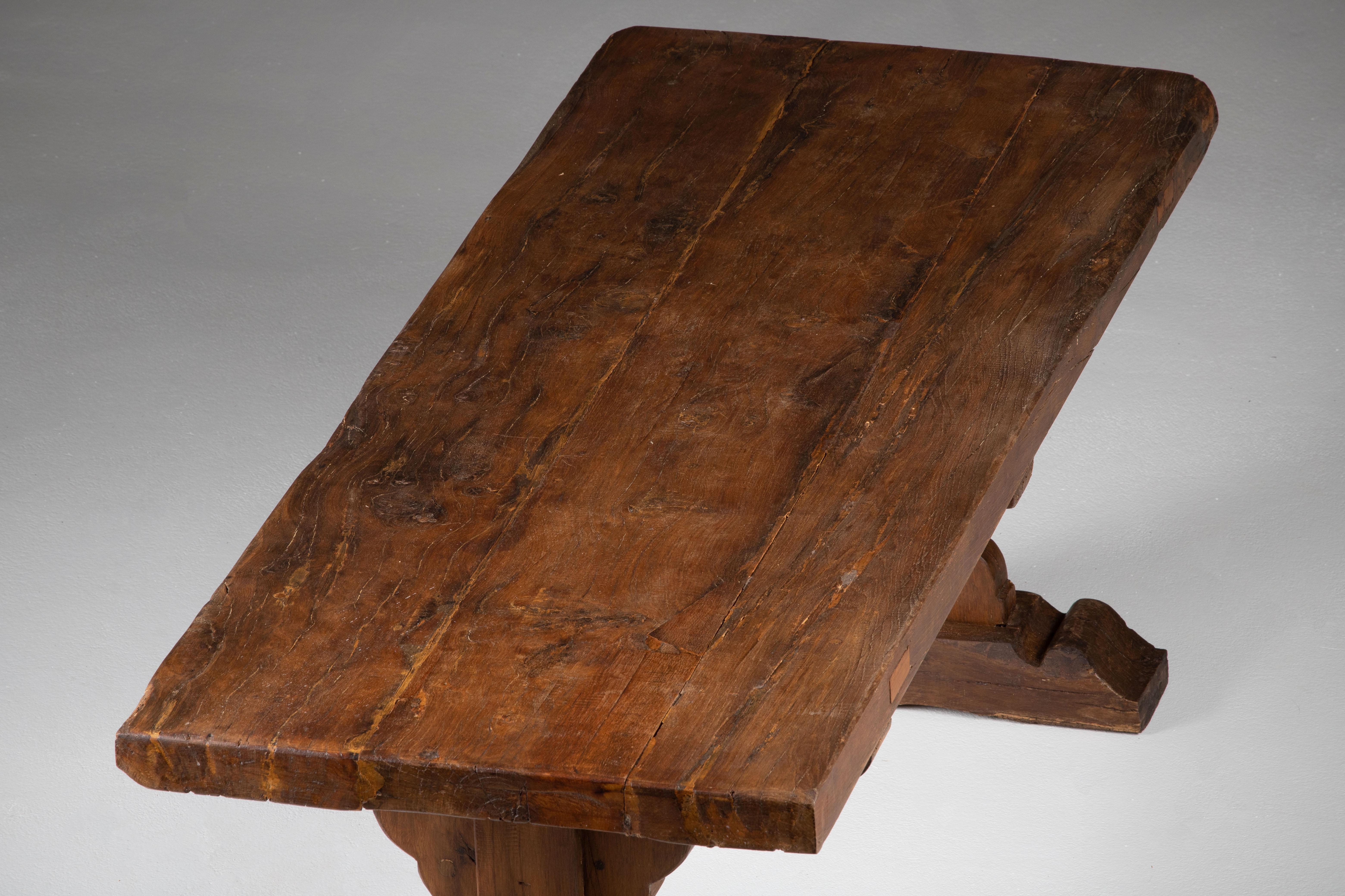 19th Century 19th-Century French Farmhouse Trestle Table in Solid Oak For Sale