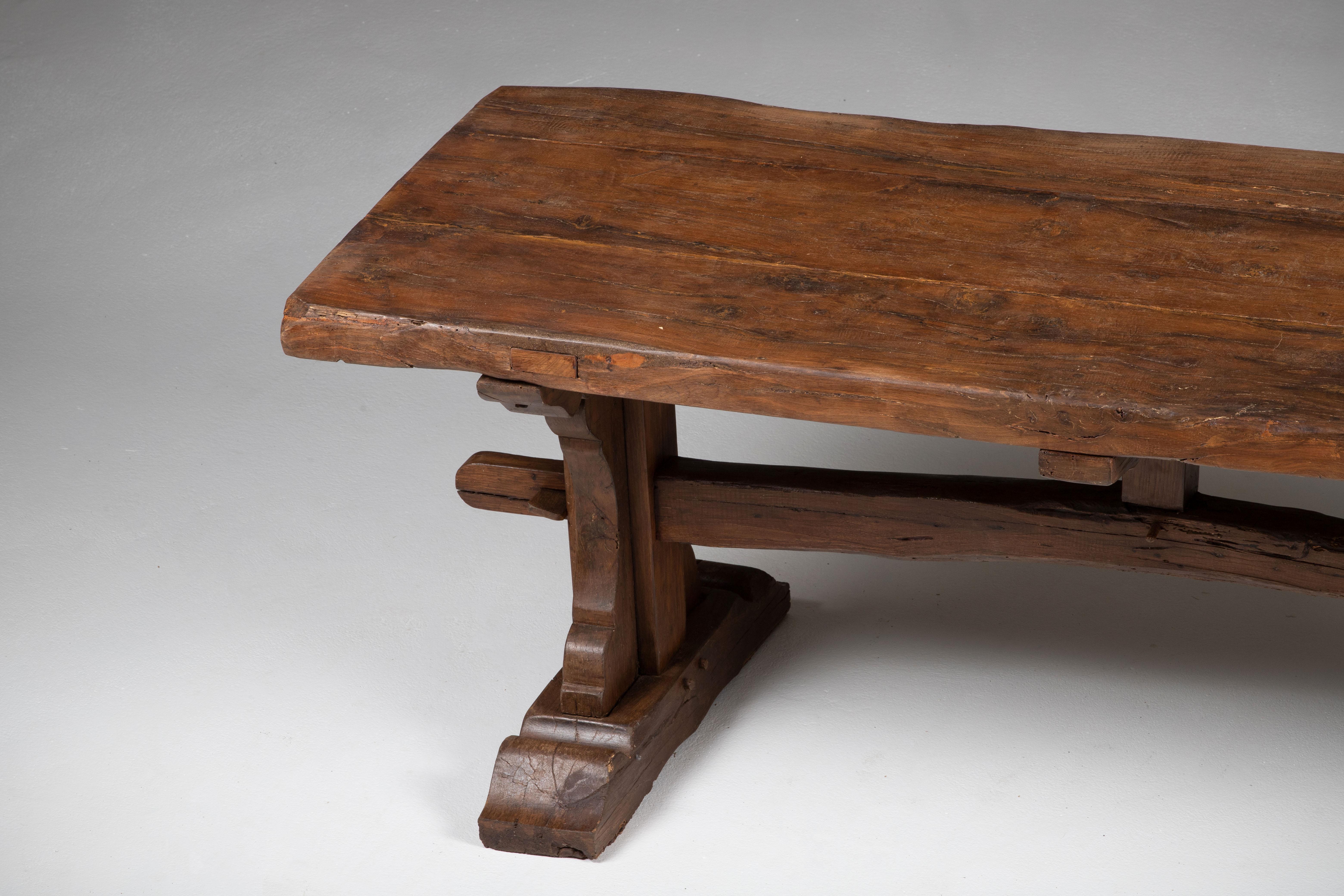 19th-Century French Farmhouse Trestle Table in Solid Oak For Sale 2