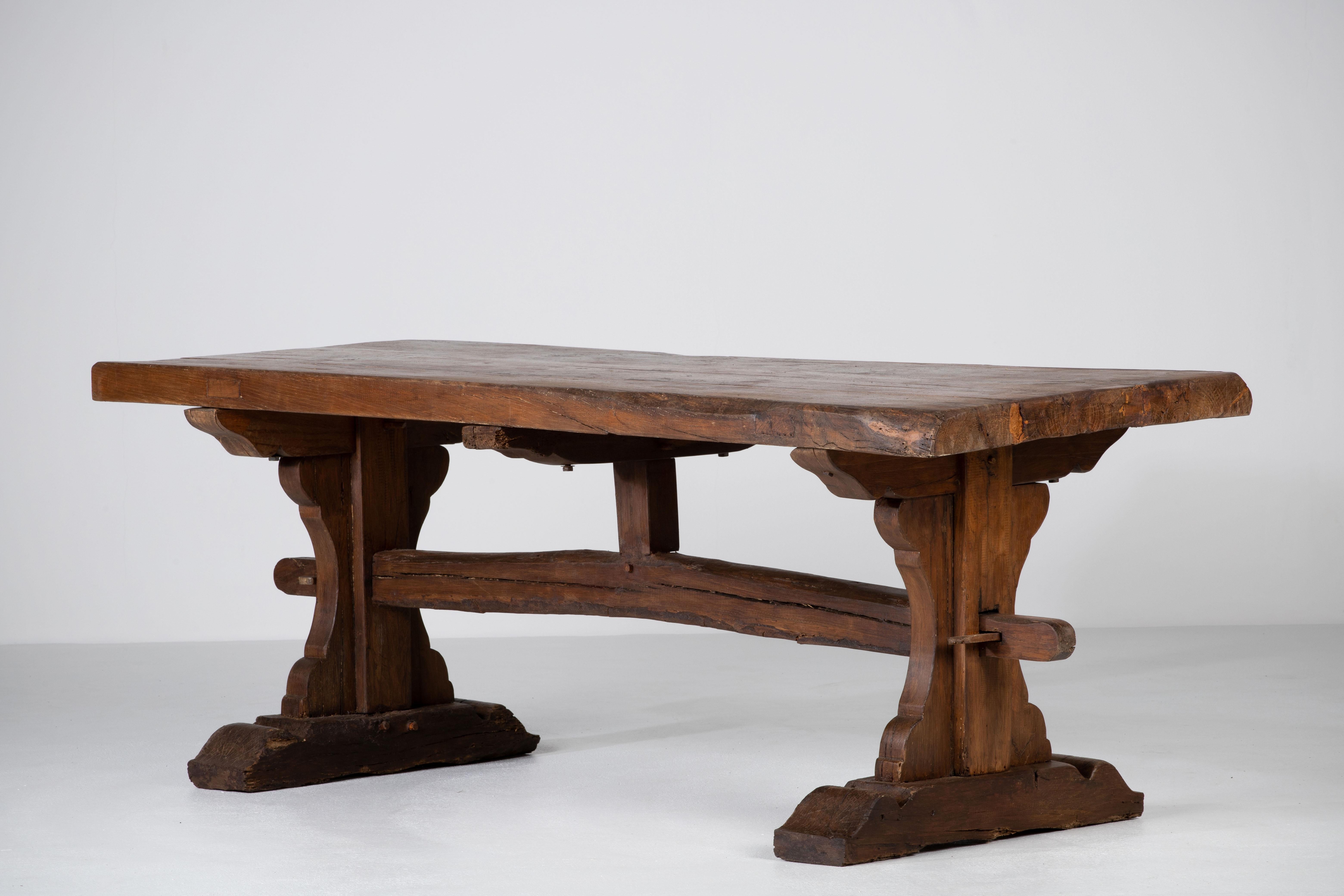 19th-Century French Farmhouse Trestle Table in Solid Oak For Sale 4
