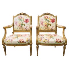19th Century French Fauteuil Armchairs in Giltwood
