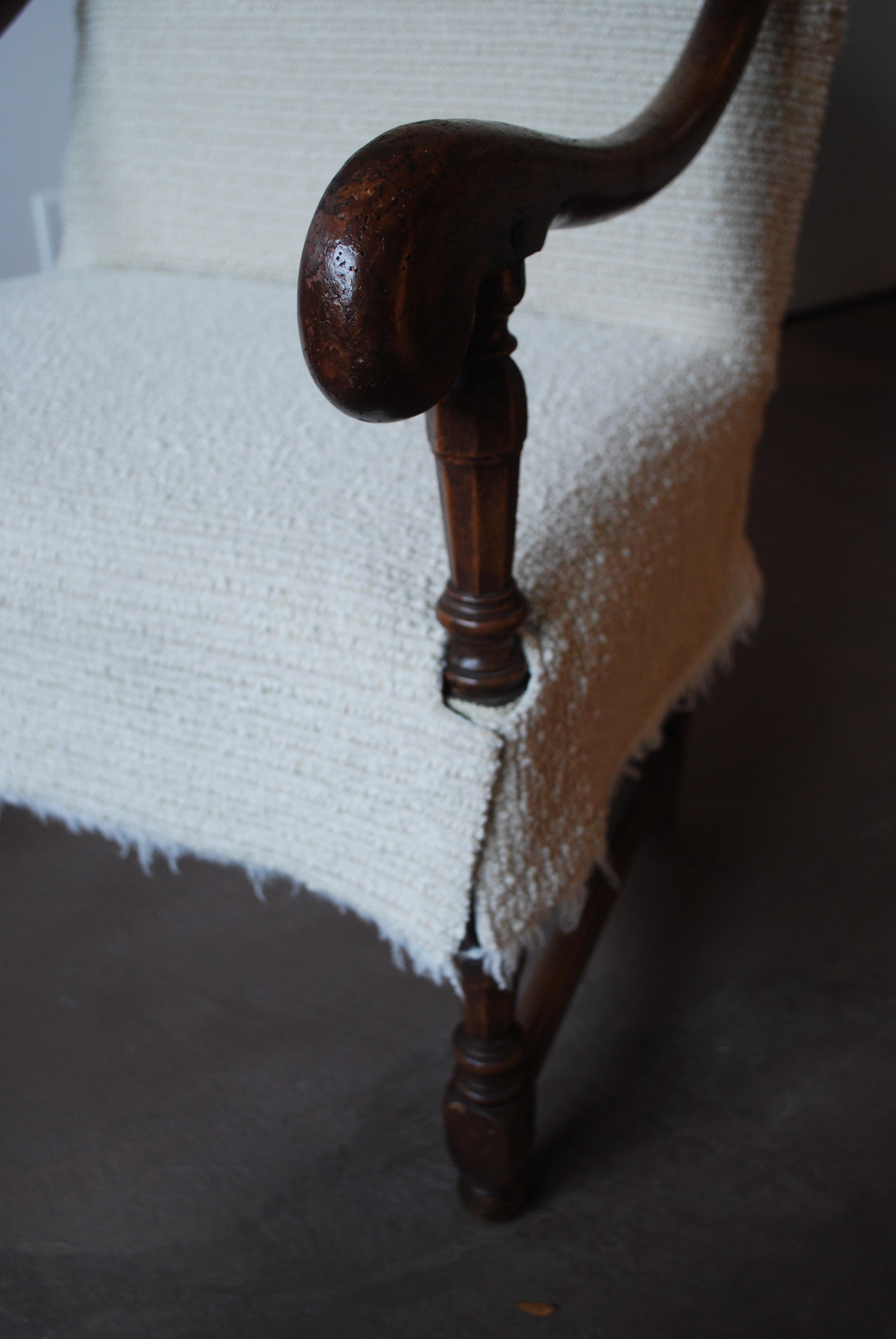 19th Century French Fauteuil Walnut Armchair with Textual Slip Cover 9