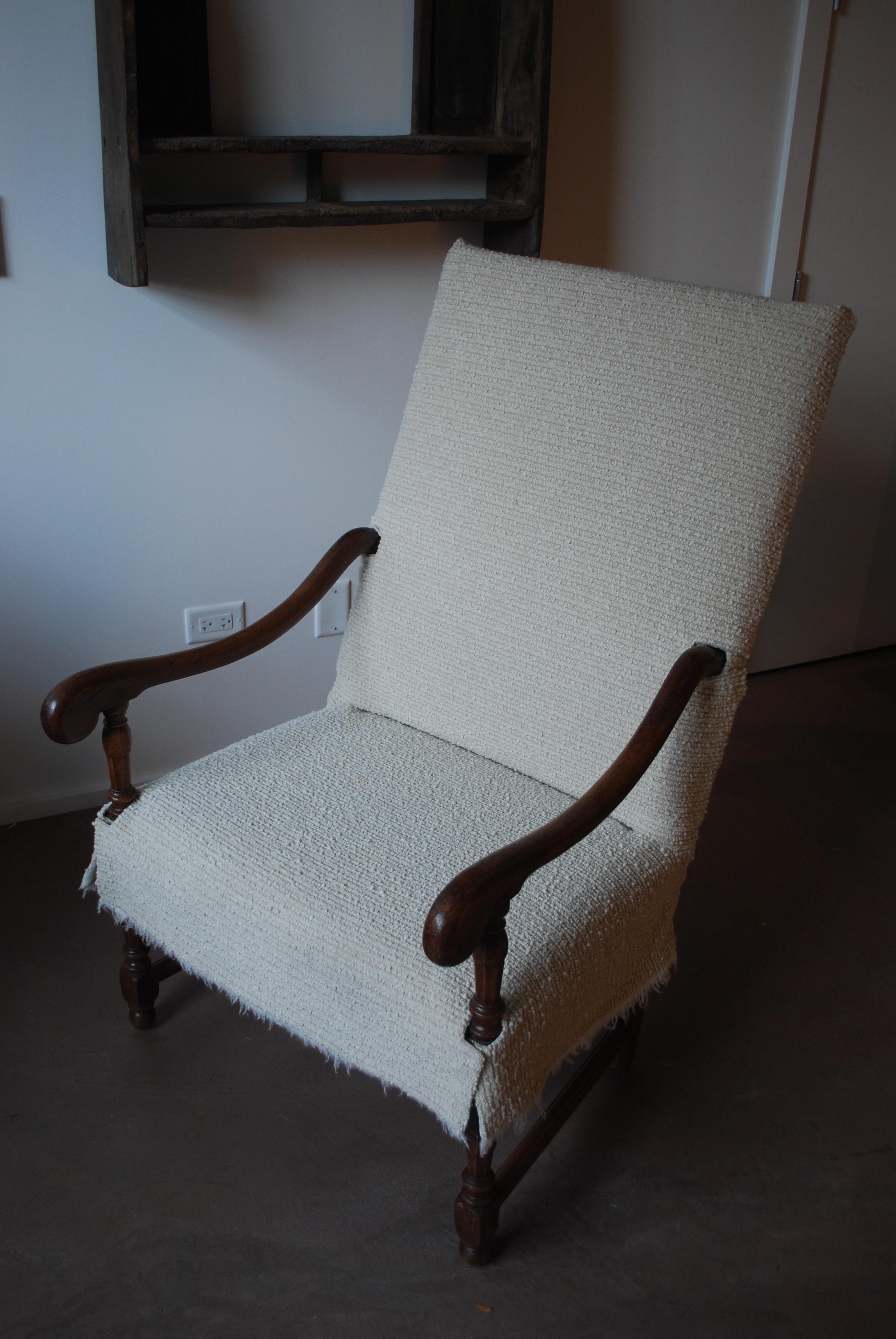 Linen 19th Century French Fauteuil Walnut Armchair with Textual Slip Cover