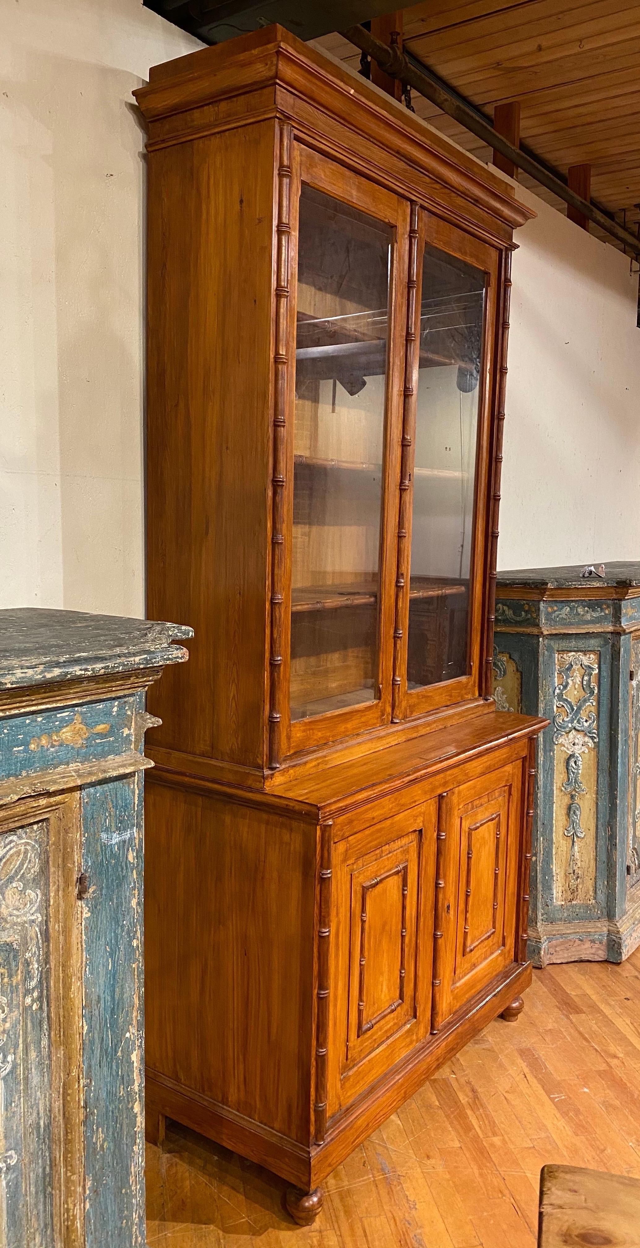 19th Century French Faux Bamboo and Pine Cabinet In Good Condition In Richmond, VA