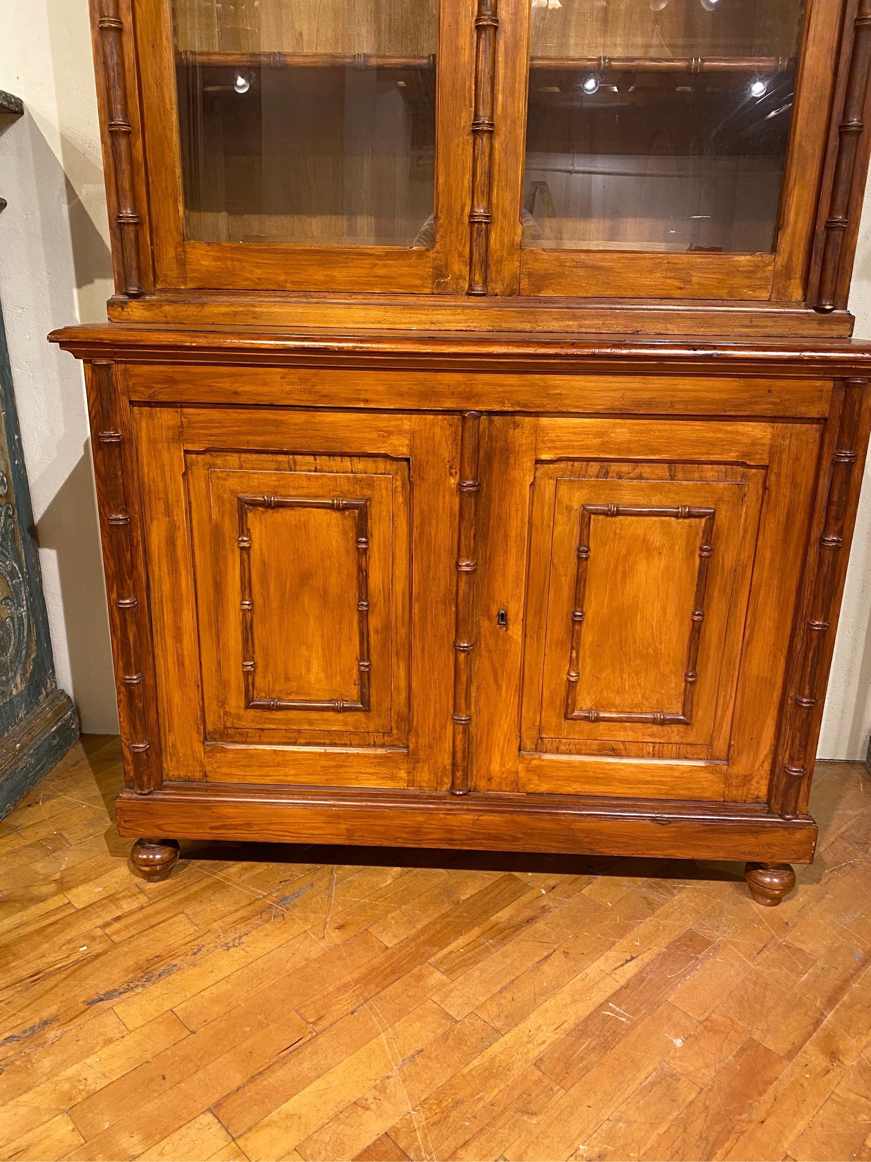 19th Century French Faux Bamboo and Pine Cabinet 1