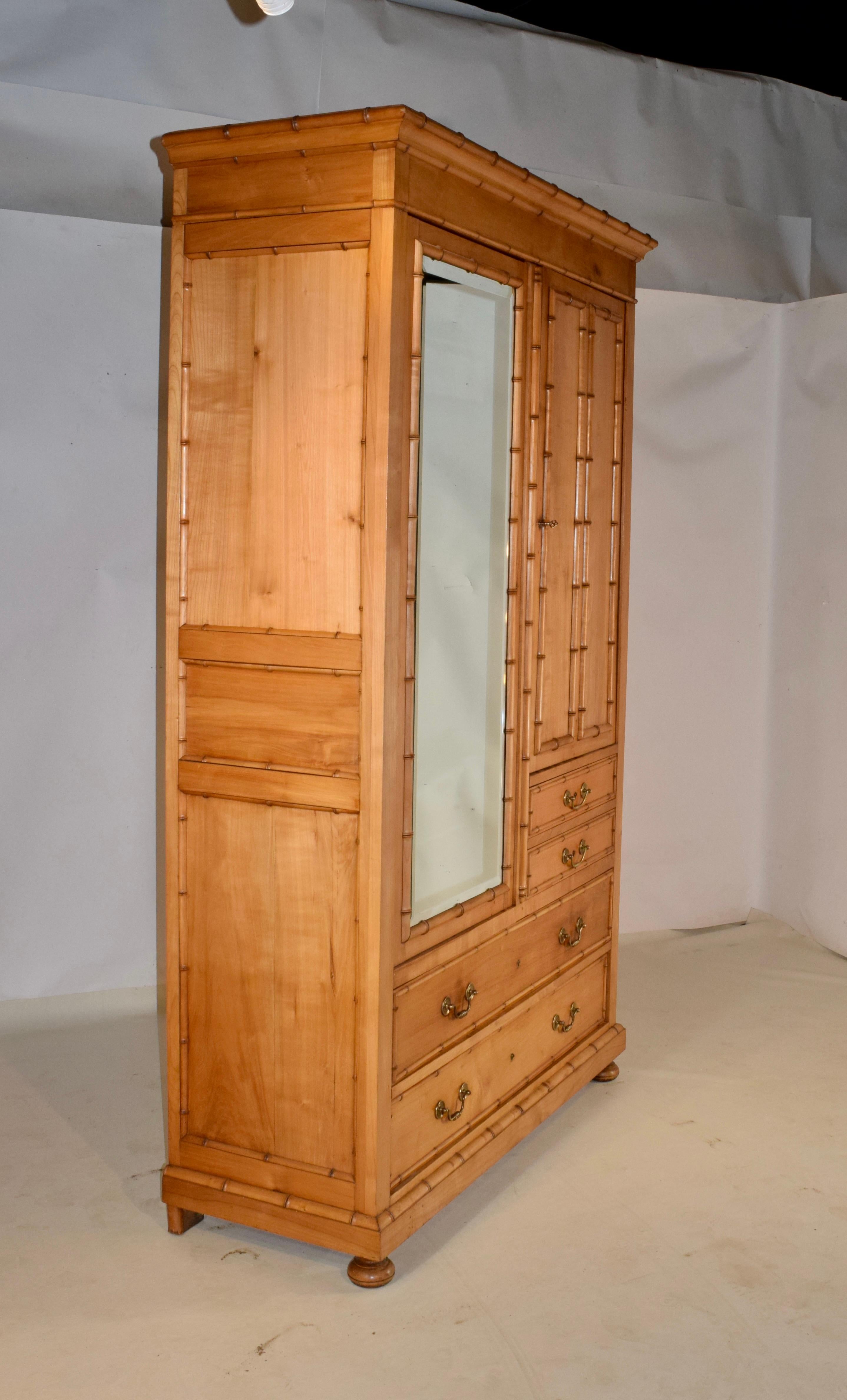 19th Century French Faux Bamboo Armoire In Good Condition In High Point, NC