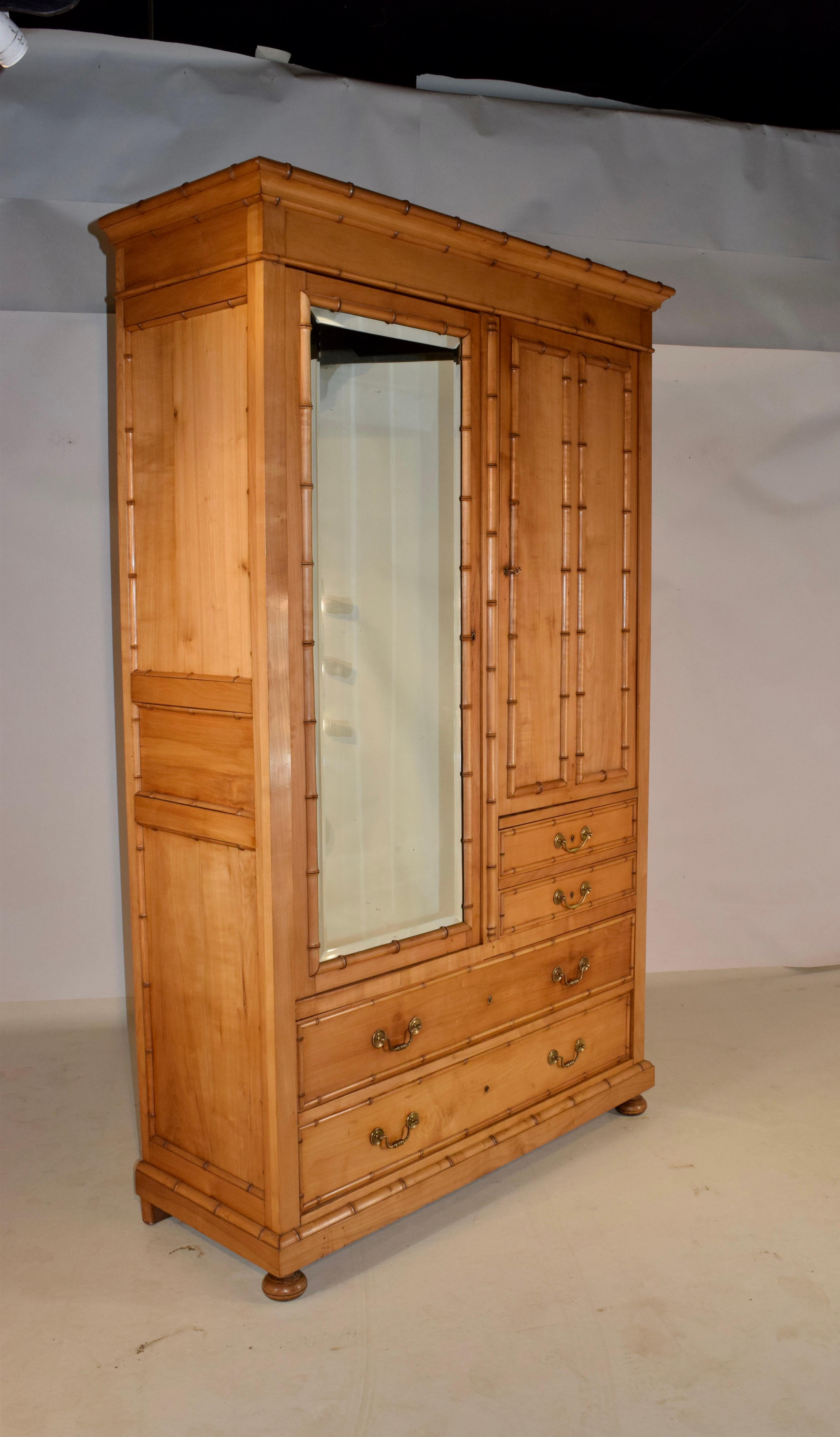 Cherry 19th Century French Faux Bamboo Armoire