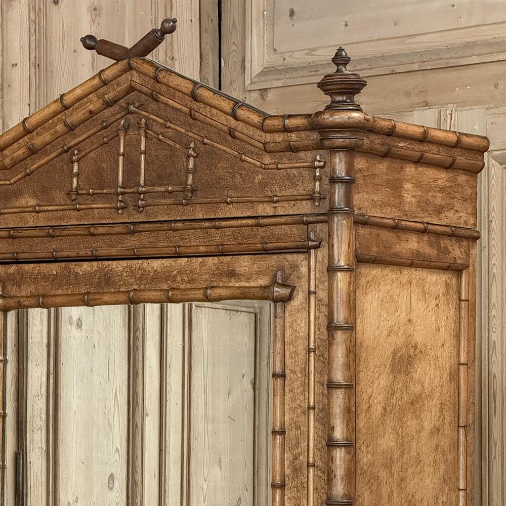 Specchio Armoire francese in finto bambù del XIX secolo in vendita