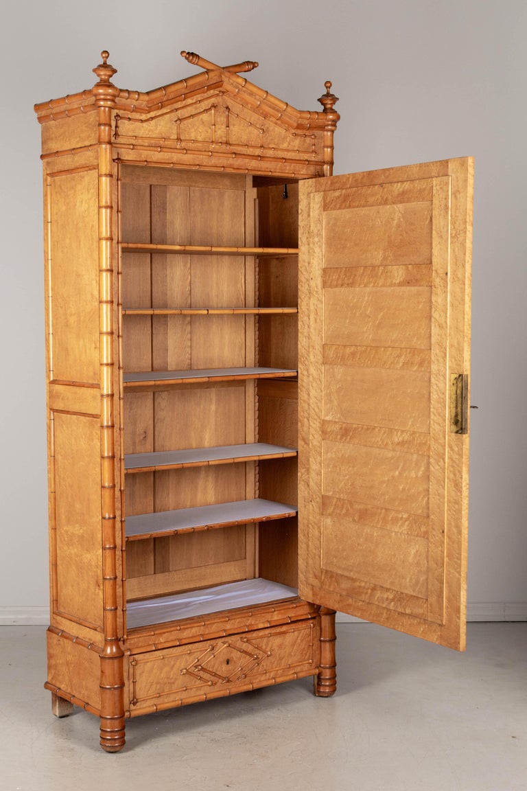 Chinoiserie 19th Century French Faux Bamboo Armoire or Wardrobe For Sale
