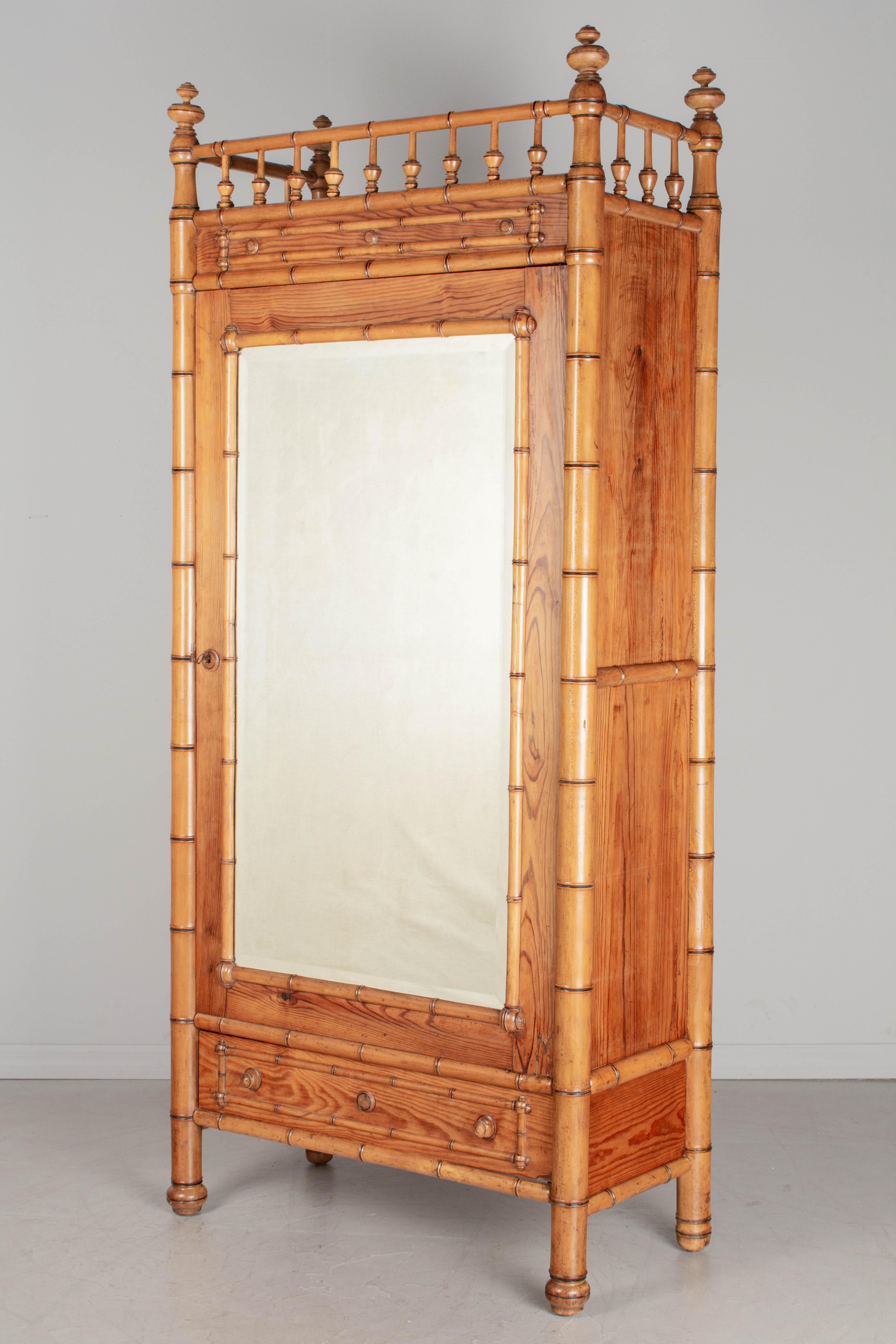 Country 19th Century French Faux Bamboo Armoire or Wardrobe For Sale