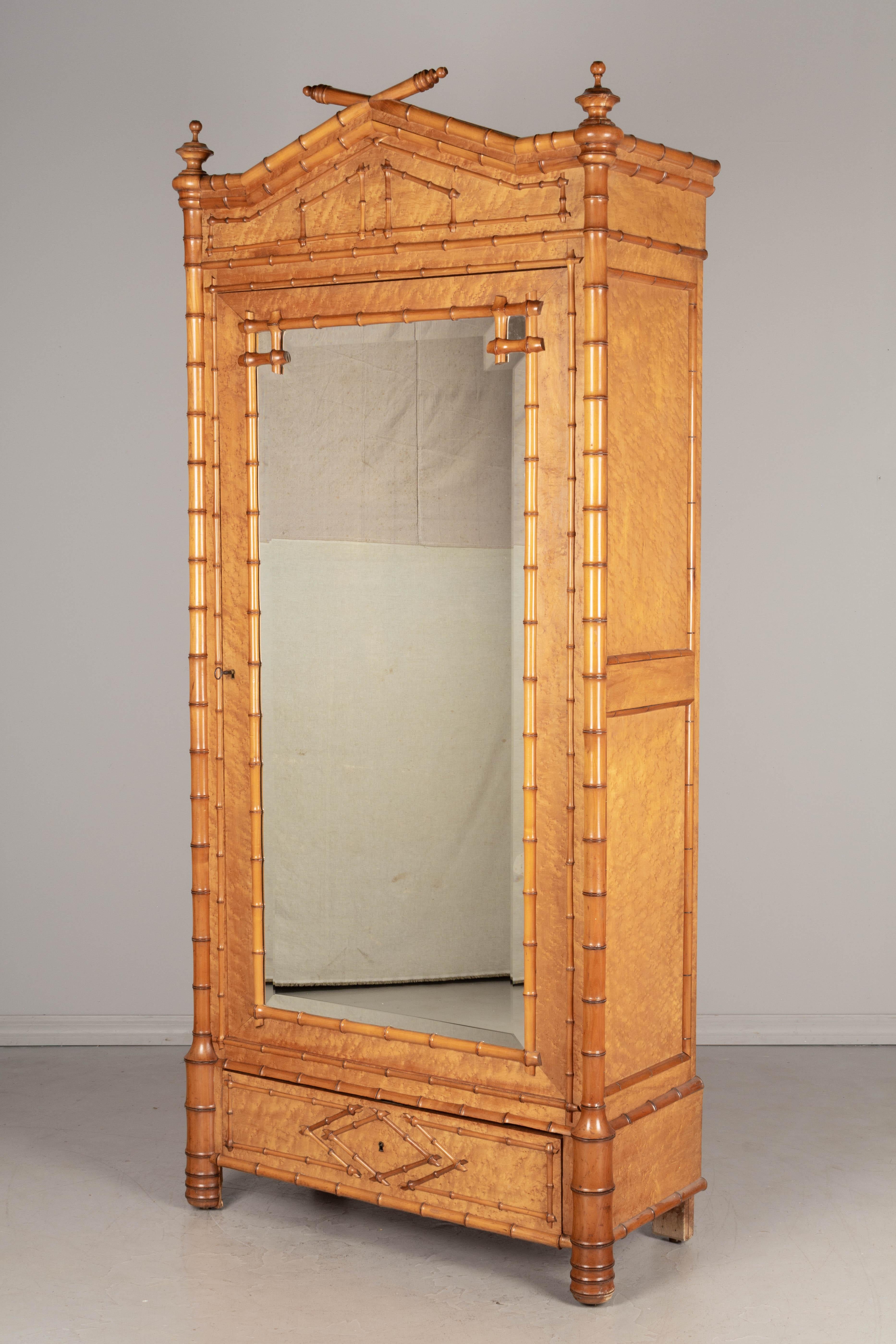 Hand-Crafted 19th Century French Faux Bamboo Armoire or Wardrobe