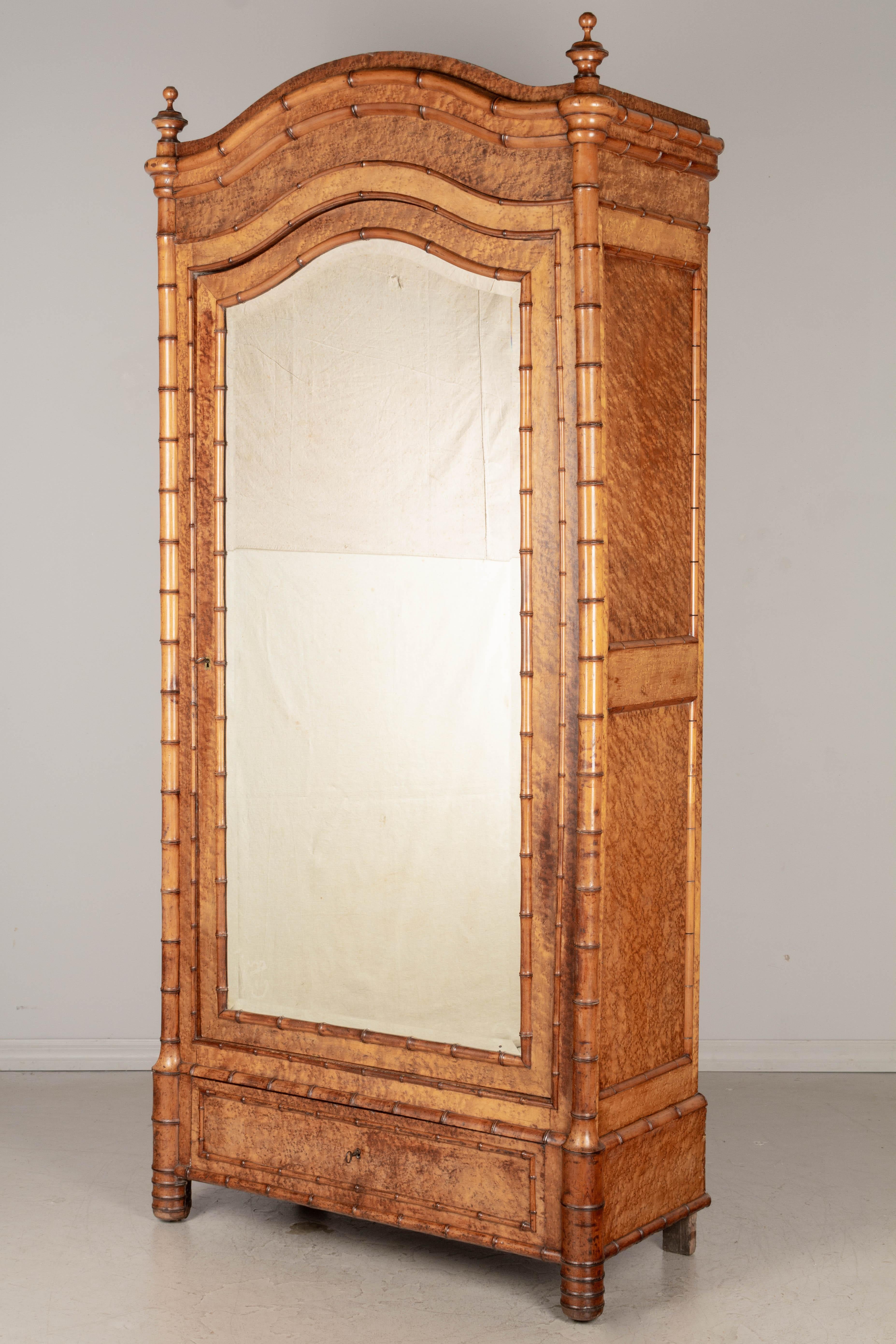 Hand-Crafted 19th Century French Faux Bamboo Armoire or Wardrobe