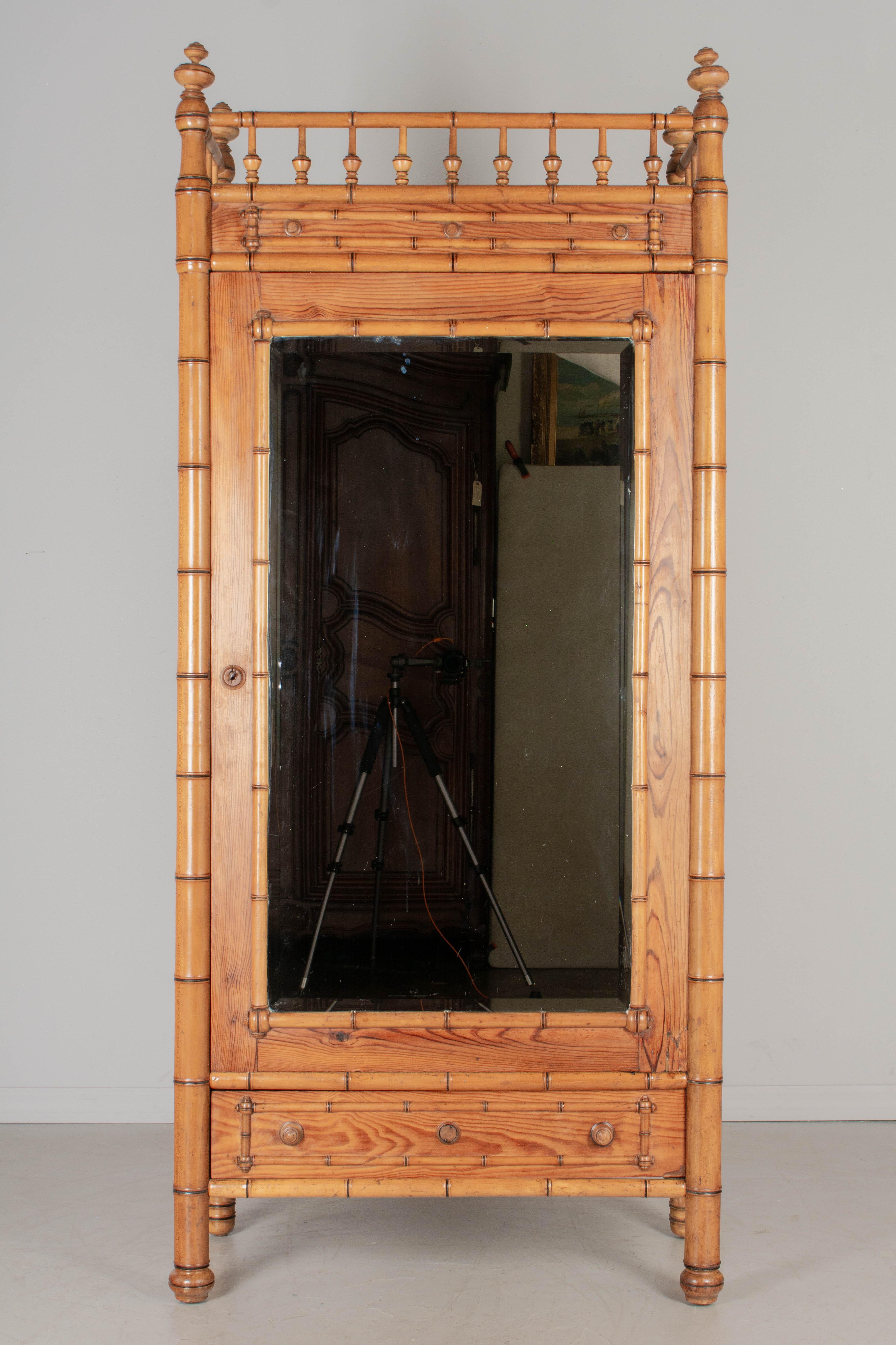 Hand-Crafted 19th Century French Faux Bamboo Armoire or Wardrobe For Sale
