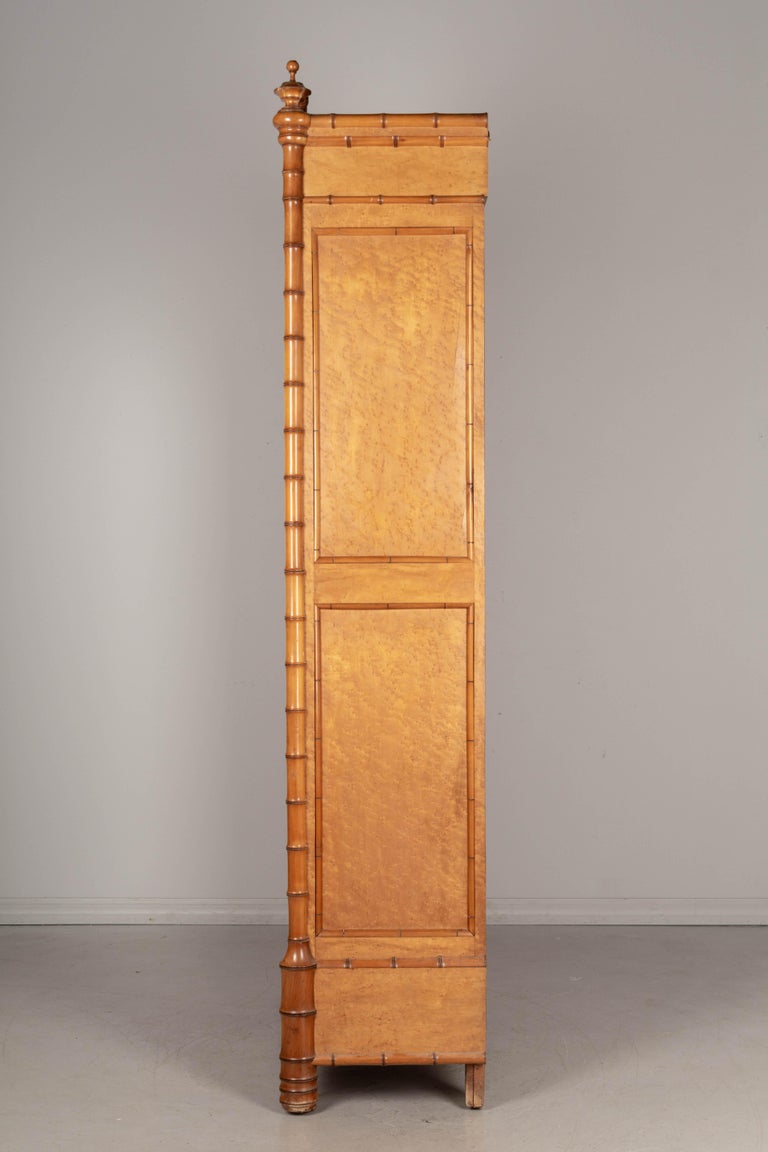 Birdseye Maple 19th Century French Faux Bamboo Armoire or Wardrobe For Sale