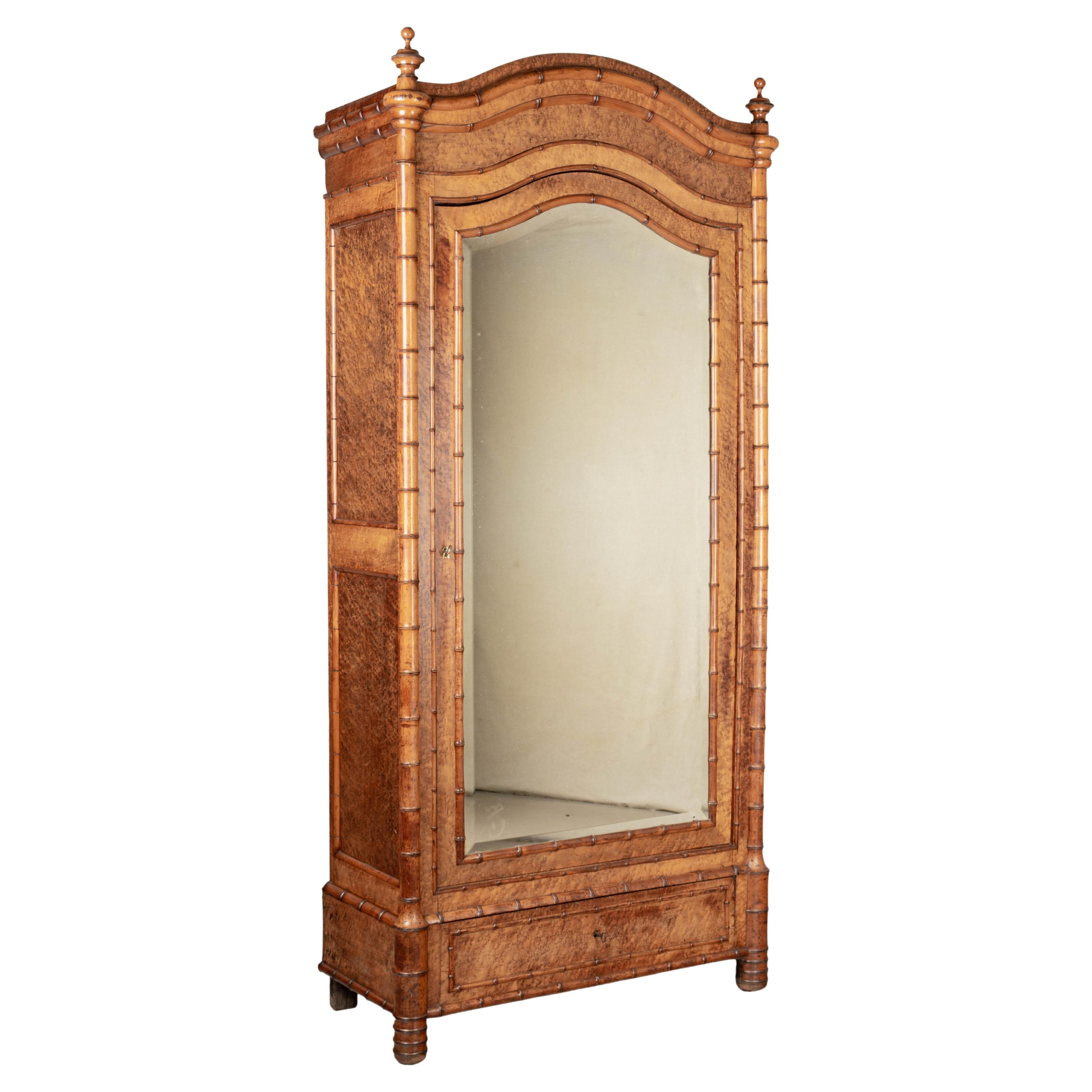 19th Century French Faux Bamboo Armoire or Wardrobe