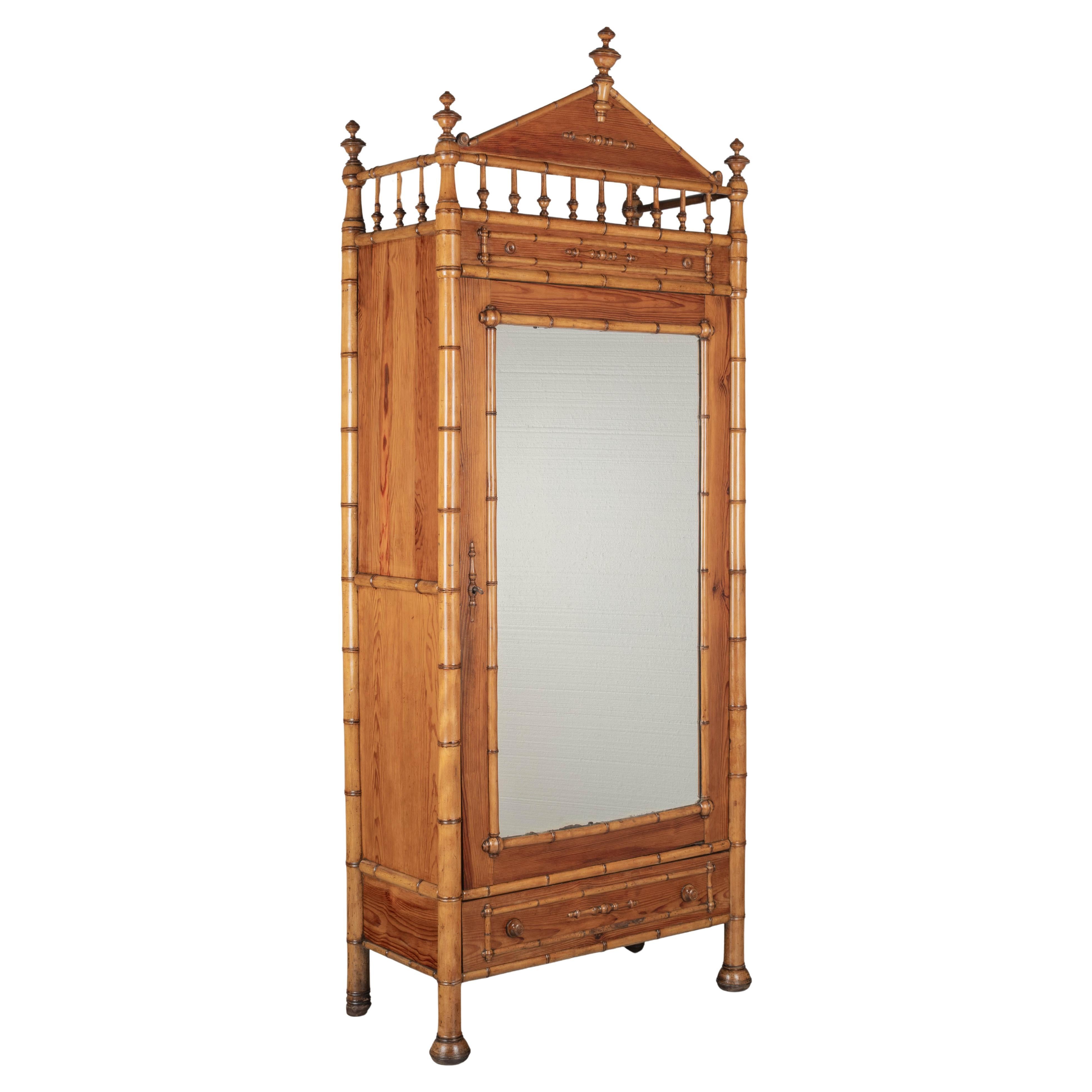19th Century French Faux Bamboo Armoire or Wardrobe