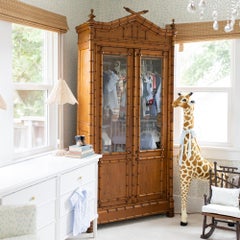 19th Century French Faux Bamboo Armoire with Double Glass Doors and Pagoda Top