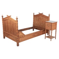 19th Century French Faux Bamboo Bed and Nightstand