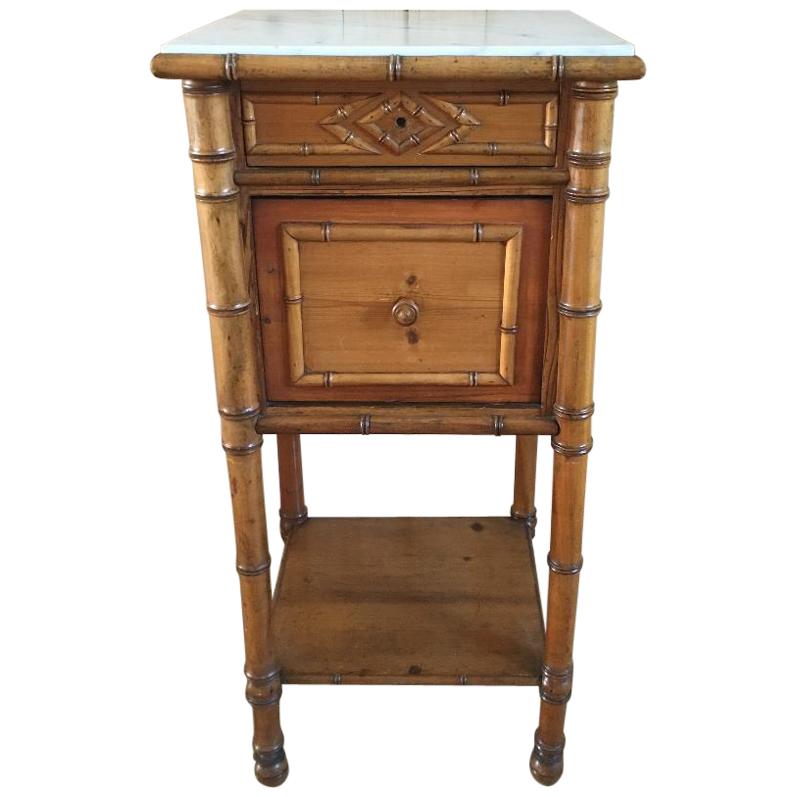 19th Century French Faux Bamboo Bedside Table For Sale