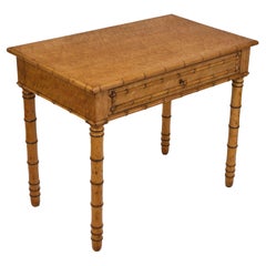 19th Century French Faux Bamboo Birds Eye Maple Single Drawer Writing Side Table