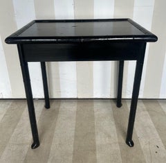 19th Century French Faux Bamboo Black Side Table with Drawer and Flared Feet.
