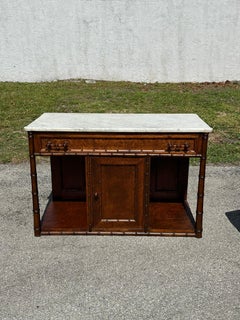 19th Century French Faux Bamboo Burl White Marble Chest Drawer Sideboard