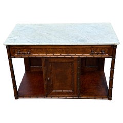 19th Century French Faux Bamboo Burl White Marble Chest Drawer Sideboard