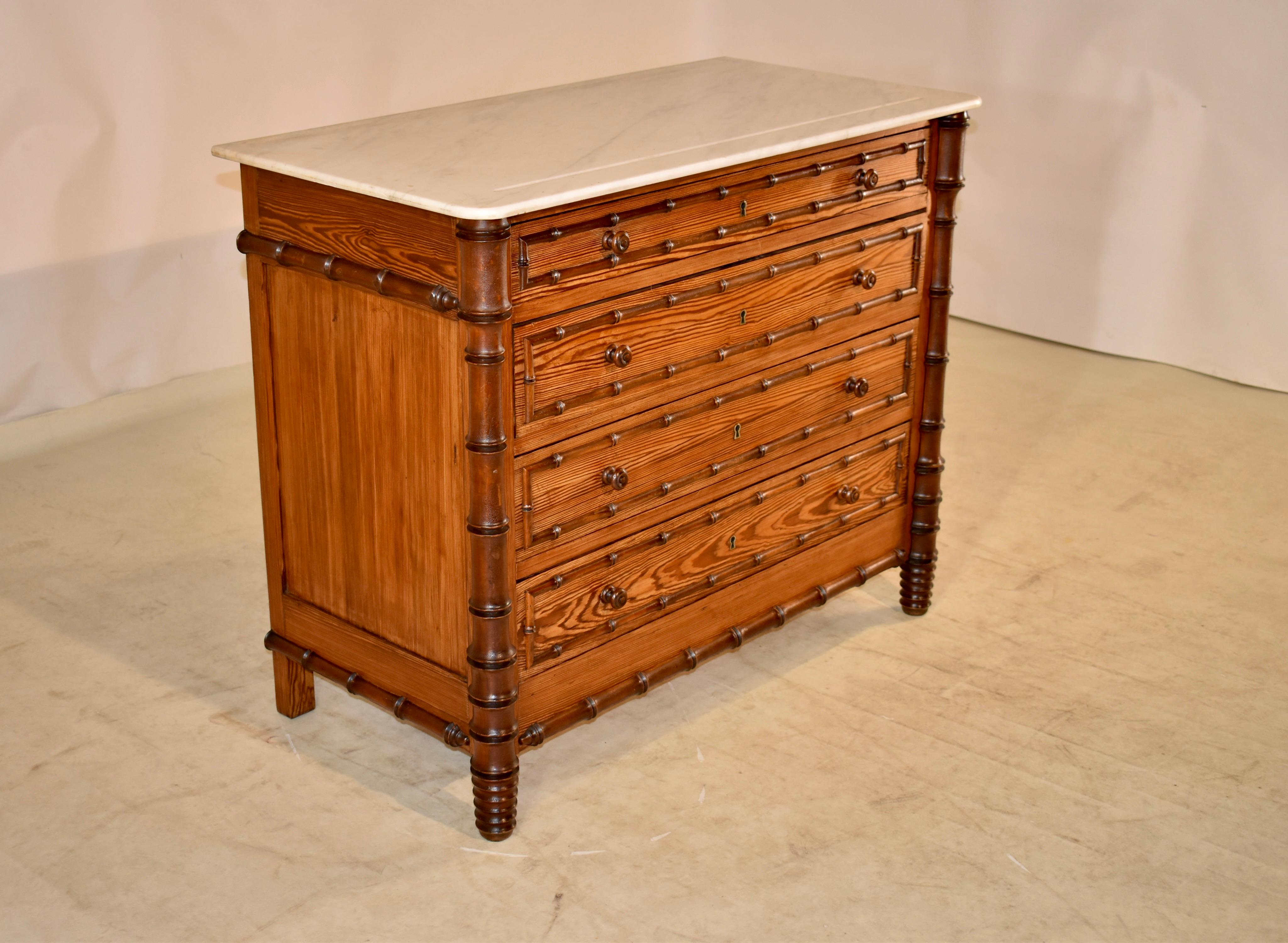 19th Century French Faux Bamboo Chest of Drawers In Good Condition In High Point, NC