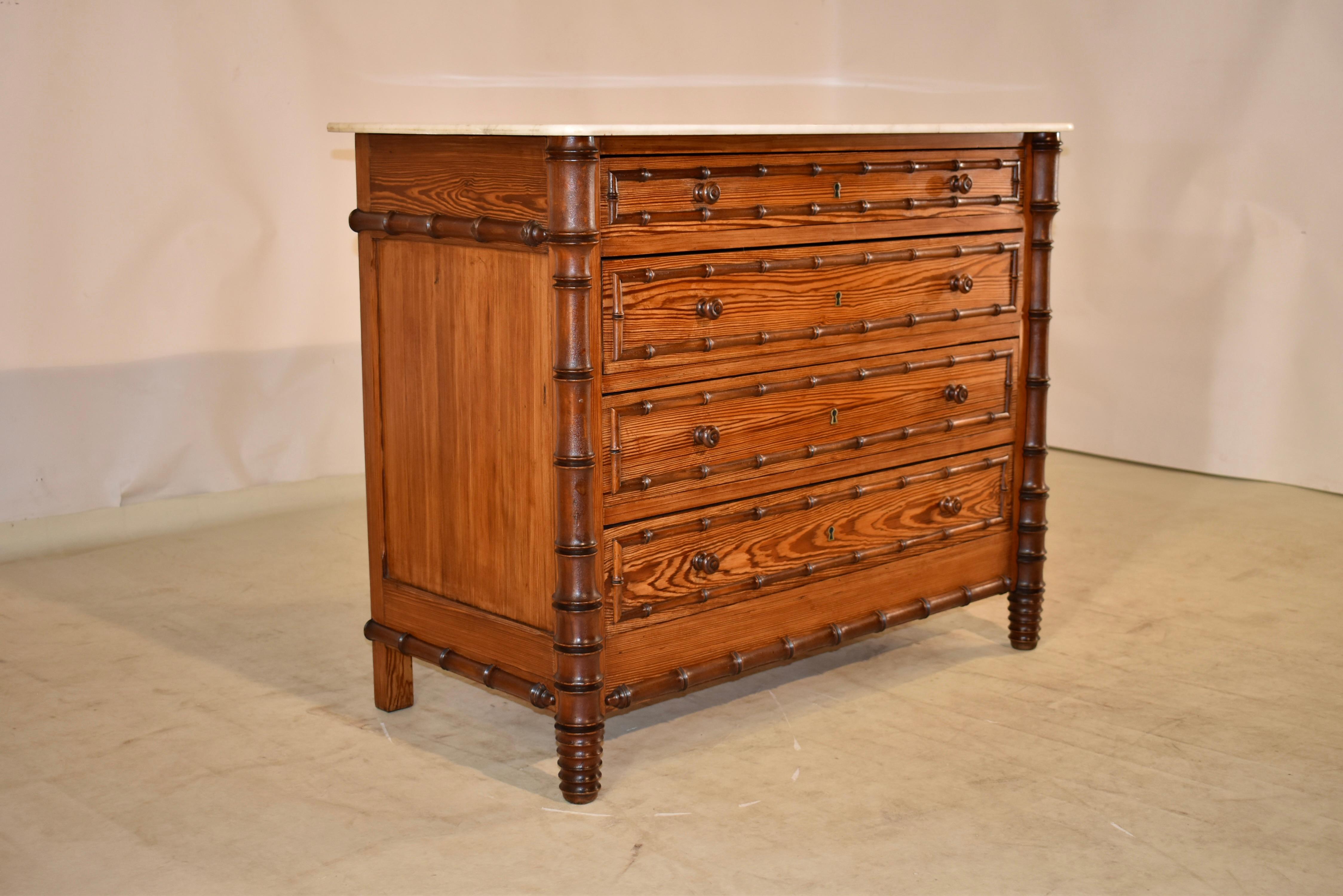 Marble 19th Century French Faux Bamboo Chest of Drawers