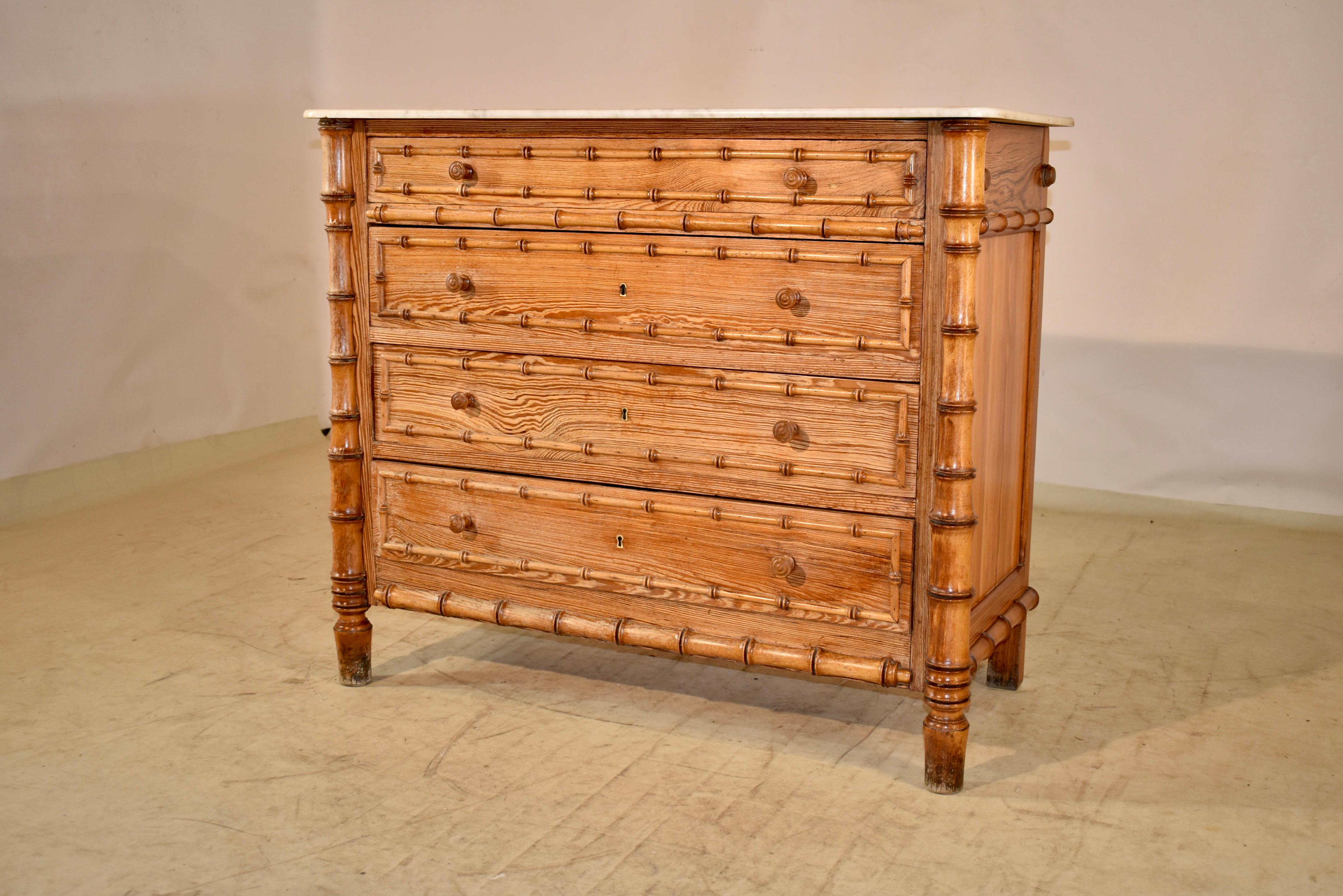 Turned 19th Century French Faux Bamboo Chest of Drawers