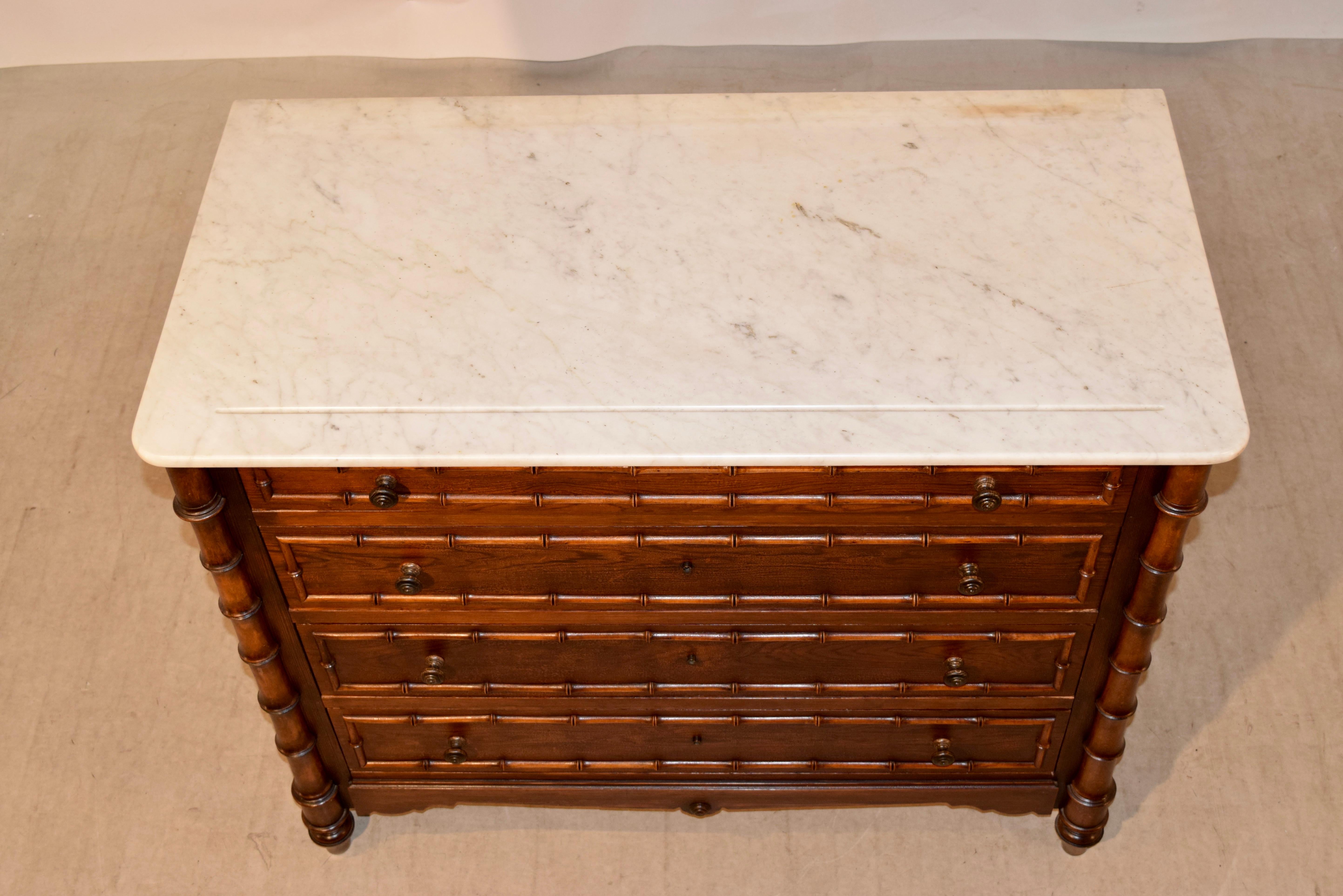 Marble 19th Century French Faux Bamboo Chest of Drawers