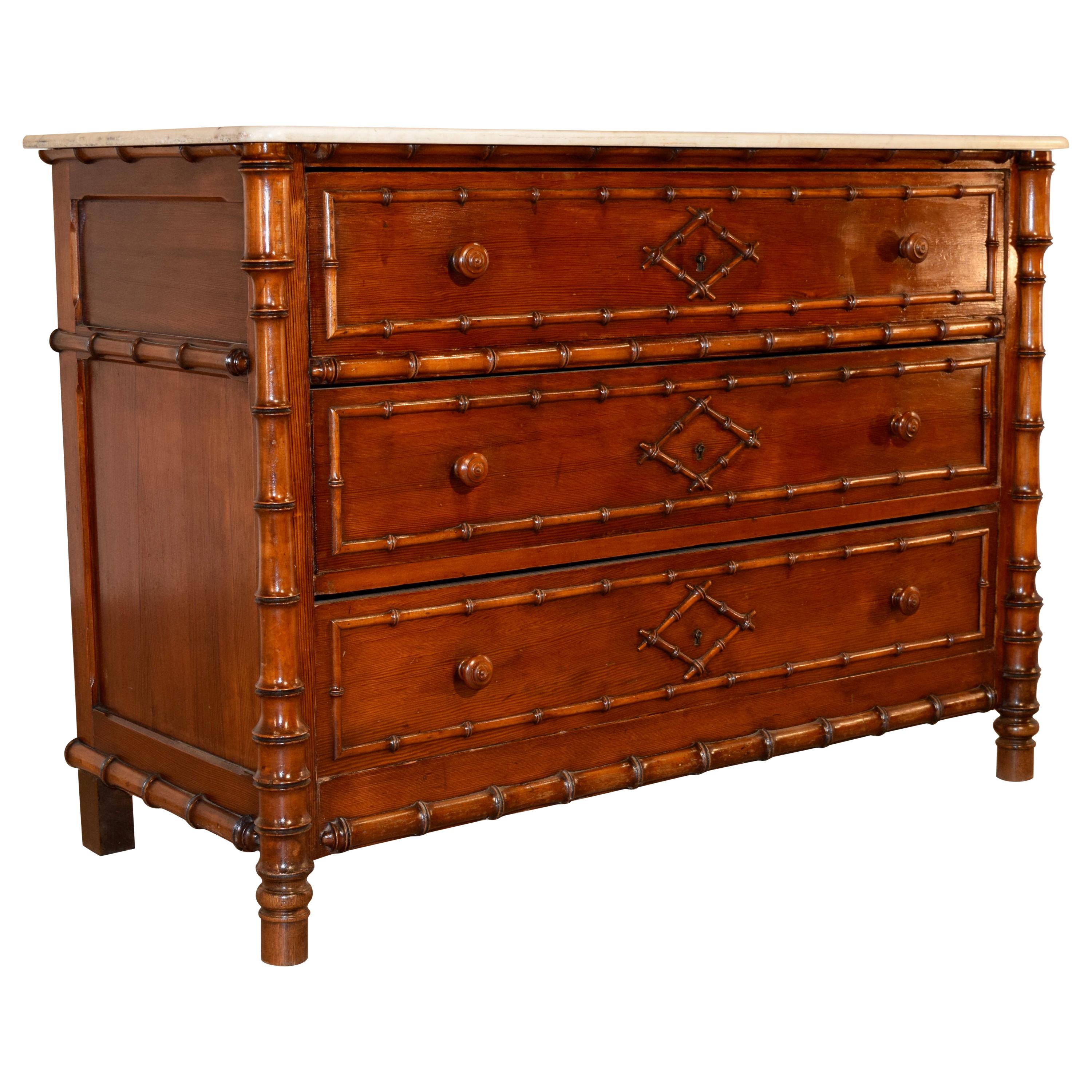 19th Century French Faux Bamboo Chest of Drawers